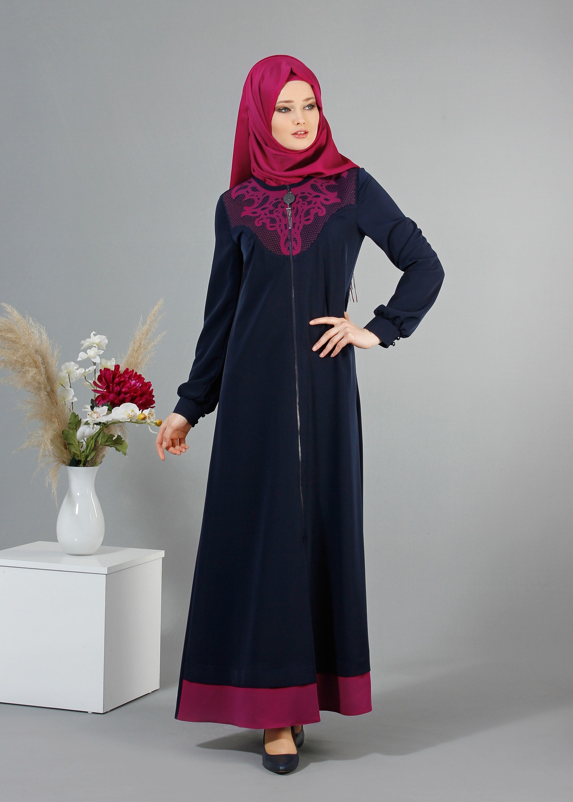 Tesettür giyim LACİVERT 8192 New Loren Tesettür Ferace 40/48 TEK38