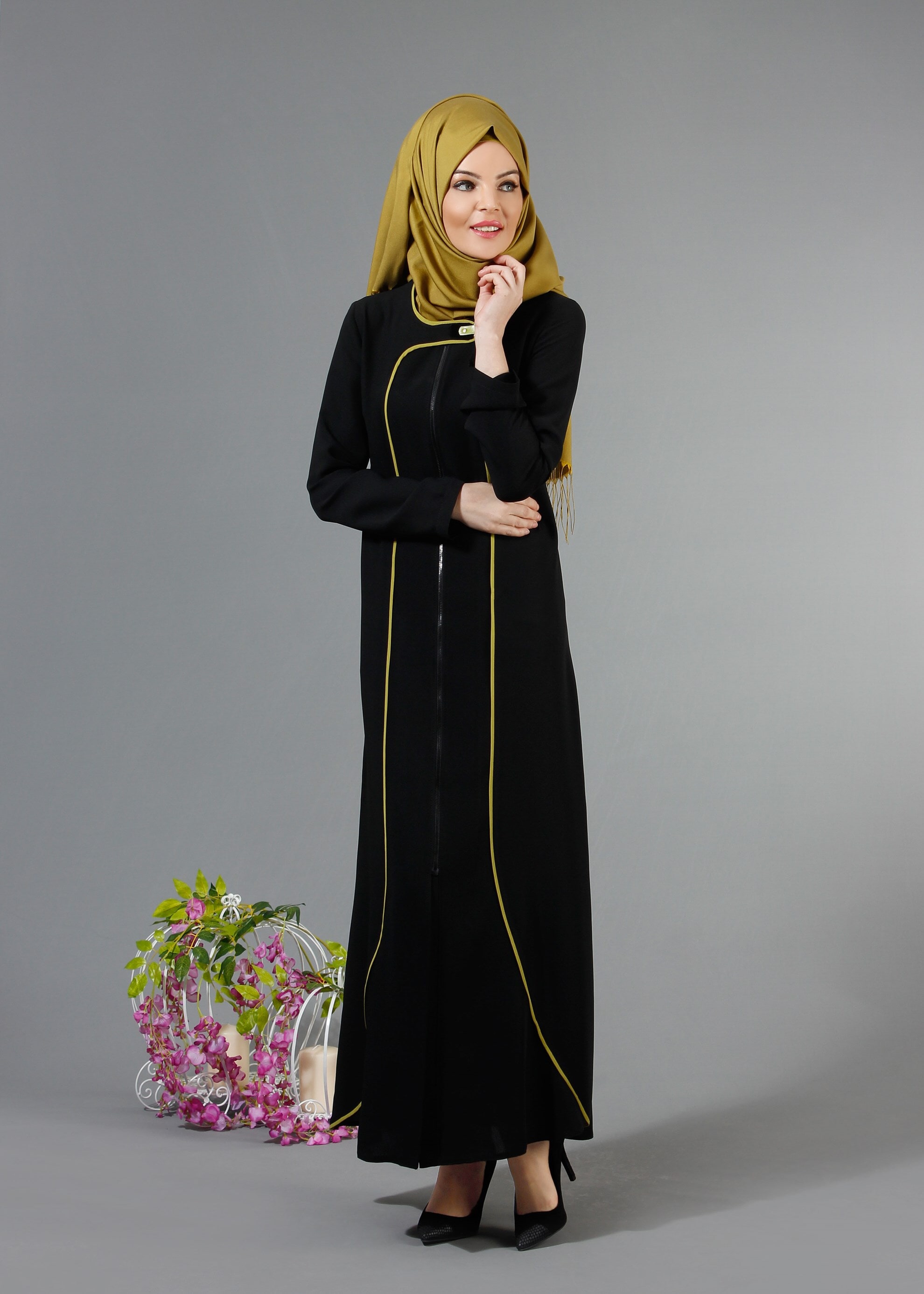 Tesettür giyim SİYAH 8195 Nil Crep Tesettür Ferace 38/46 TEK40