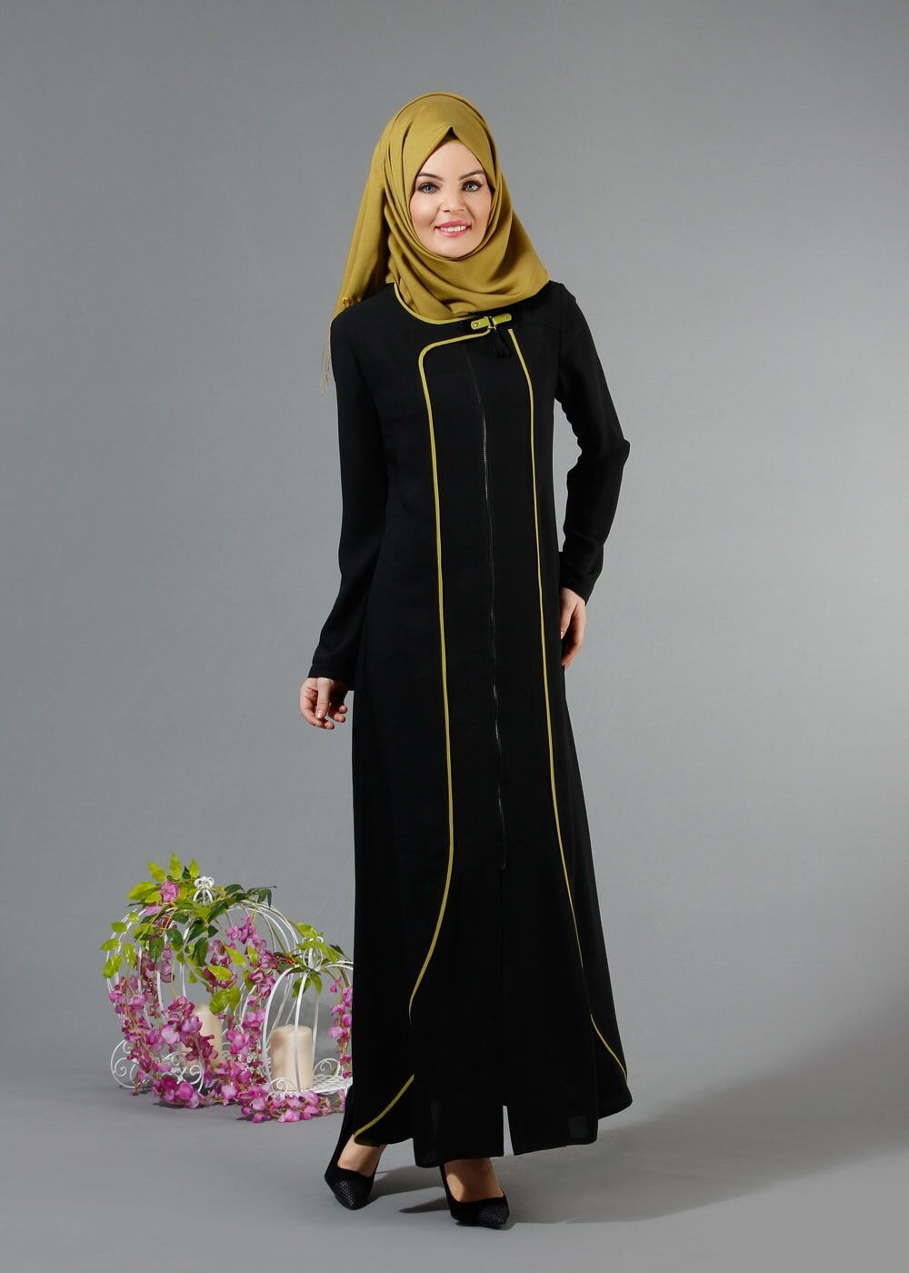 Tesettür giyim SİYAH 8195 Nil Crep Tesettür Ferace 38/46 TEK40