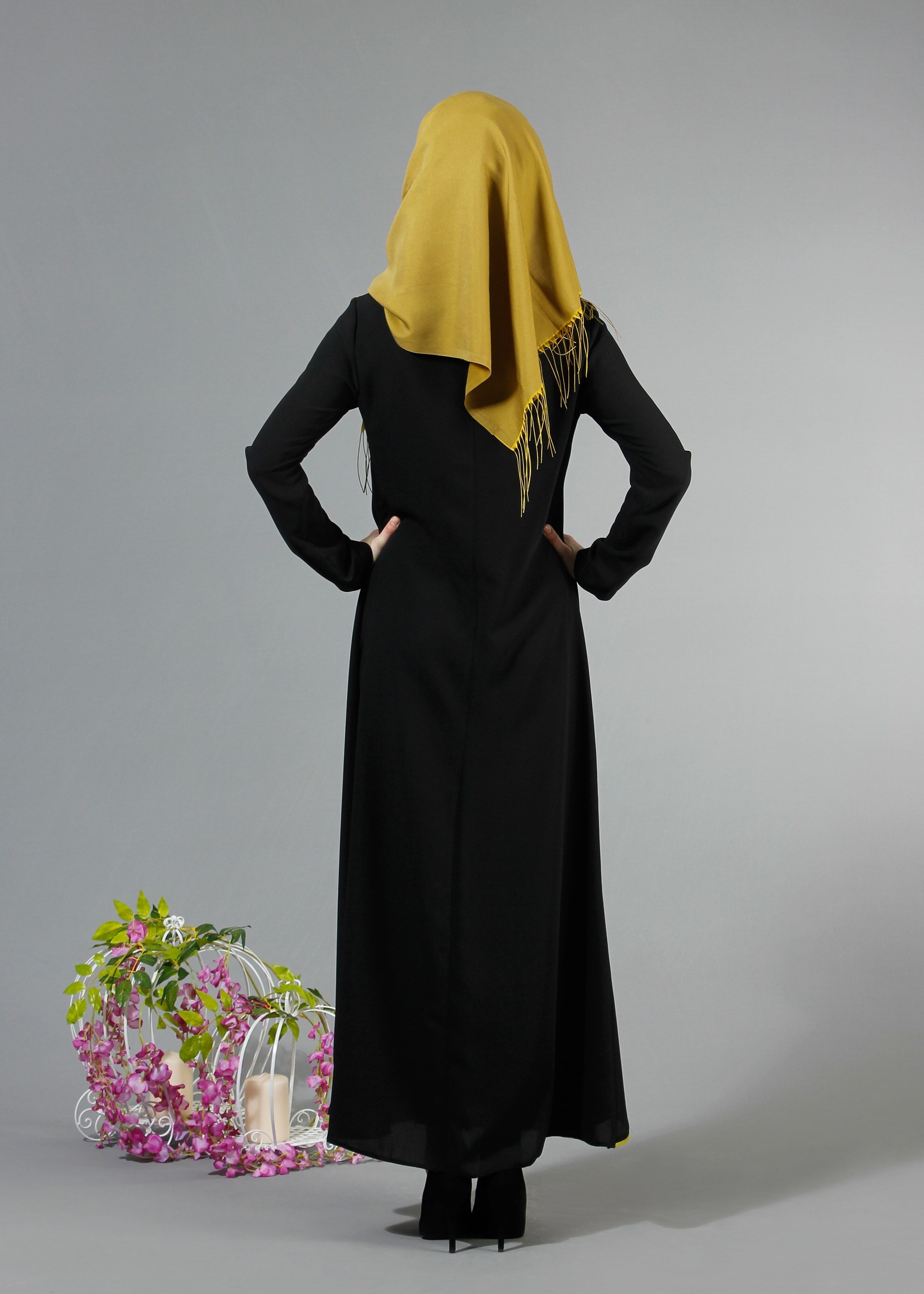 Tesettür giyim SİYAH 8195 Nil Crep Tesettür Ferace 38/46 TEK40