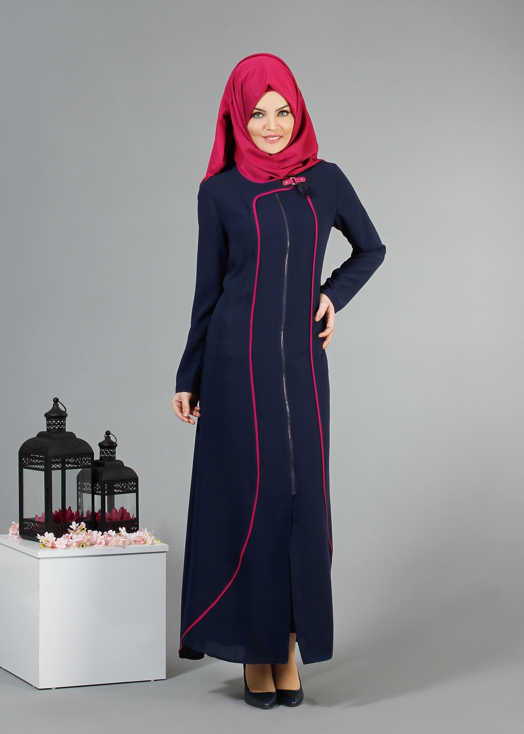 Tesettür giyim LACİVERT 8195 Nil Crep Tesettür Ferace 38/46 TEK40