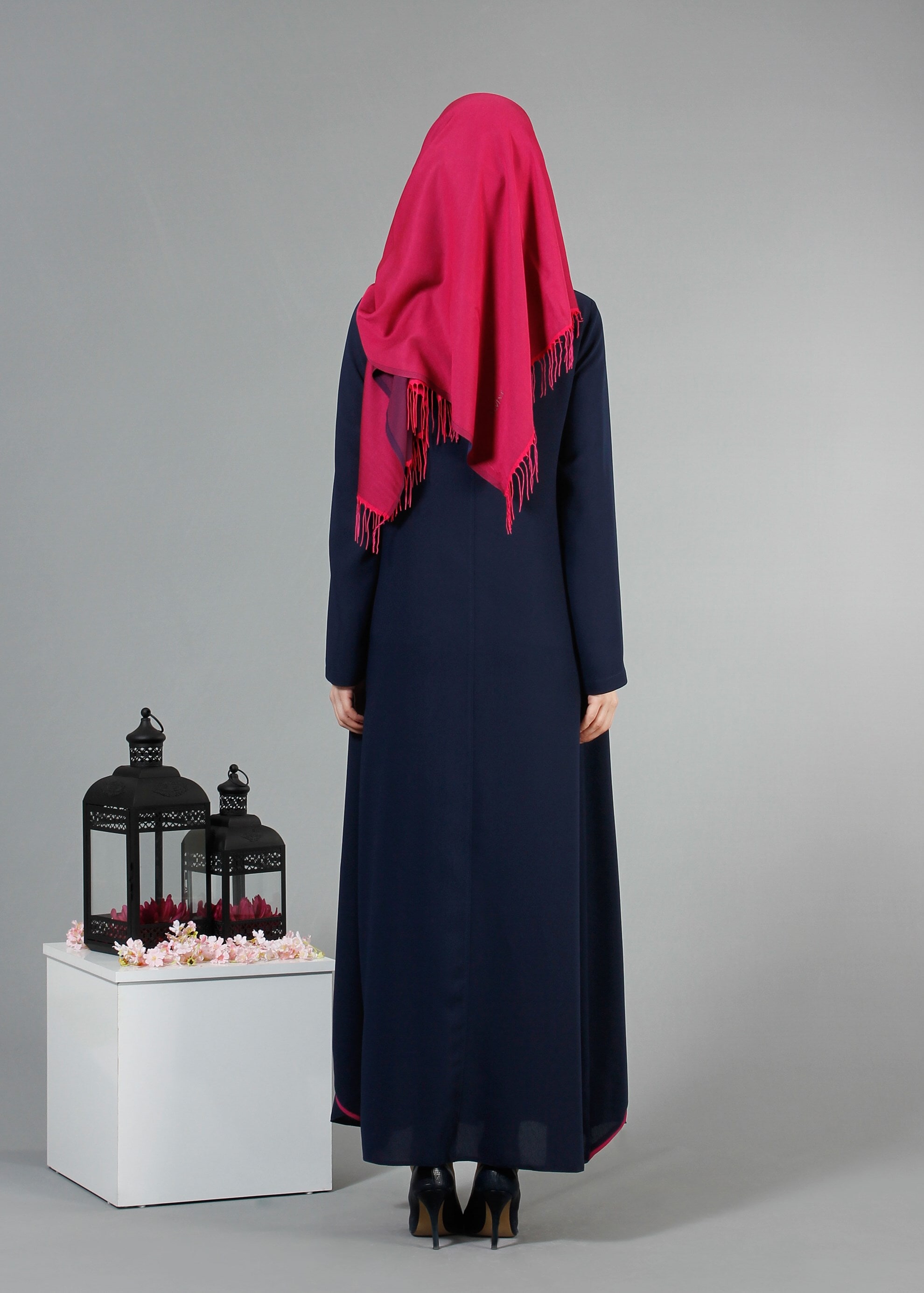 Tesettür giyim LACİVERT 8195 Nil Crep Tesettür Ferace 38/46 TEK40