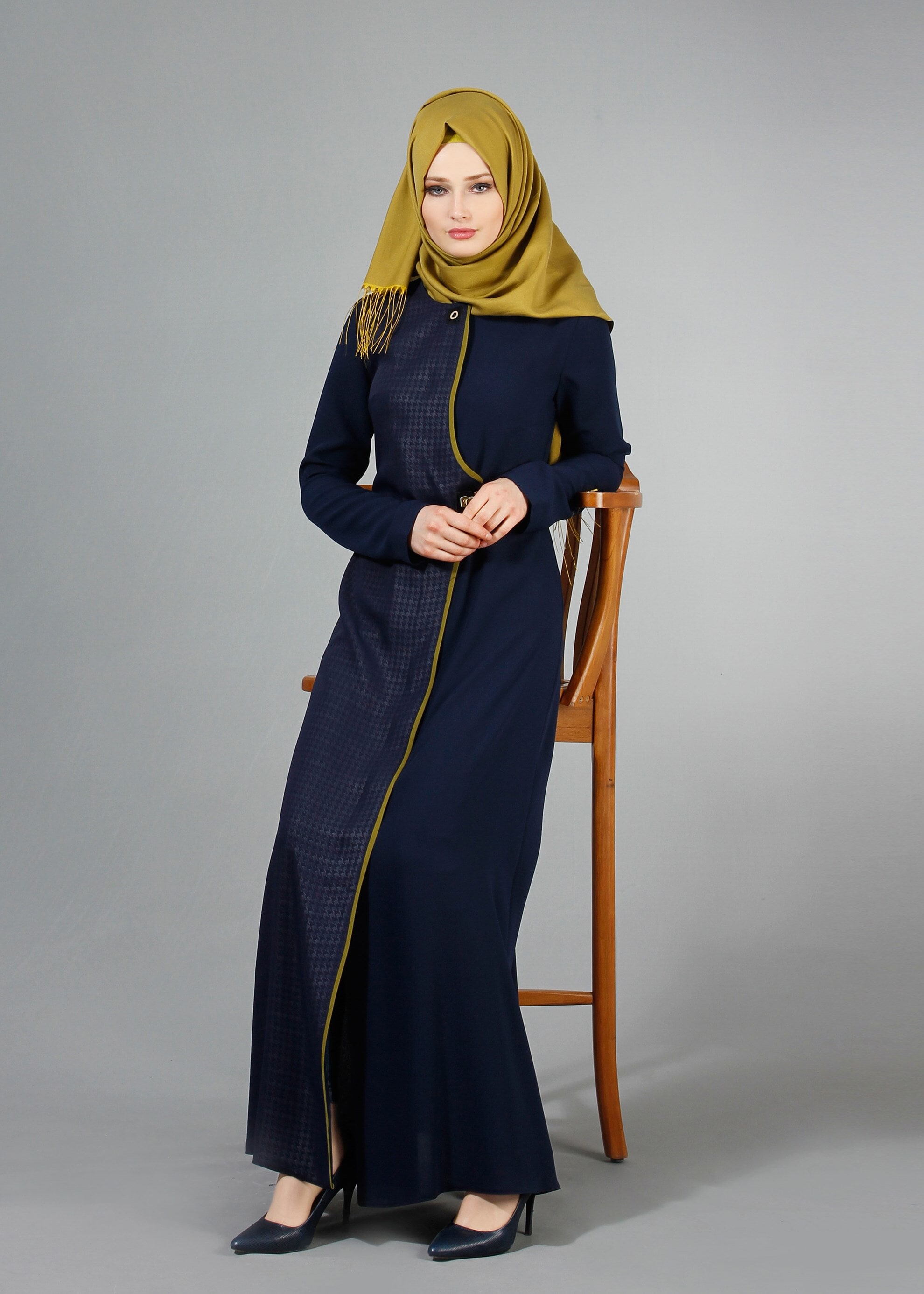 Tesettür giyim LACİVERT 8204 Nil Crep Tesettür Ferace 38/46 TEK40