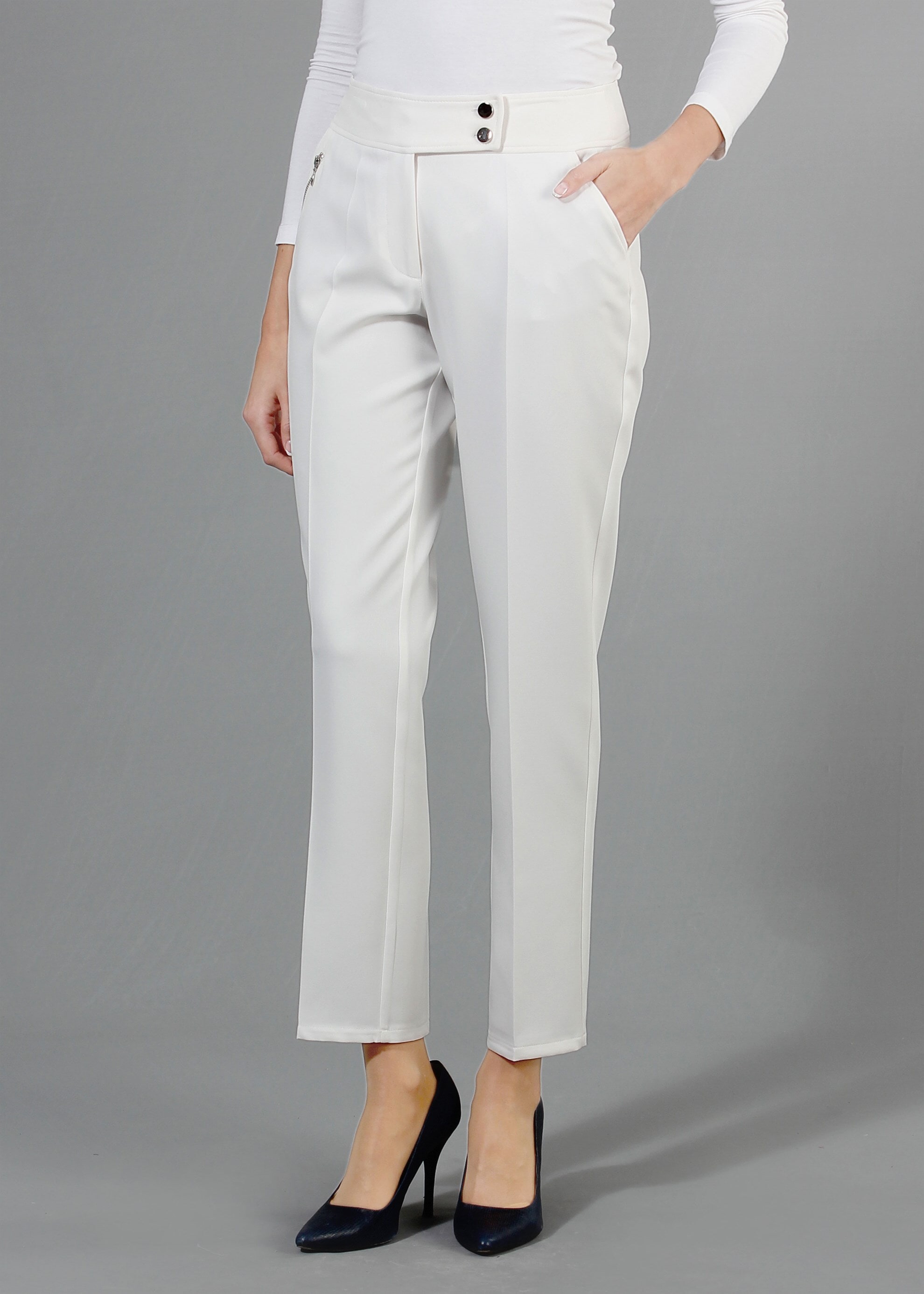 Tesettür giyim BEYAZ DAR PAÇA PANTOLON 7948