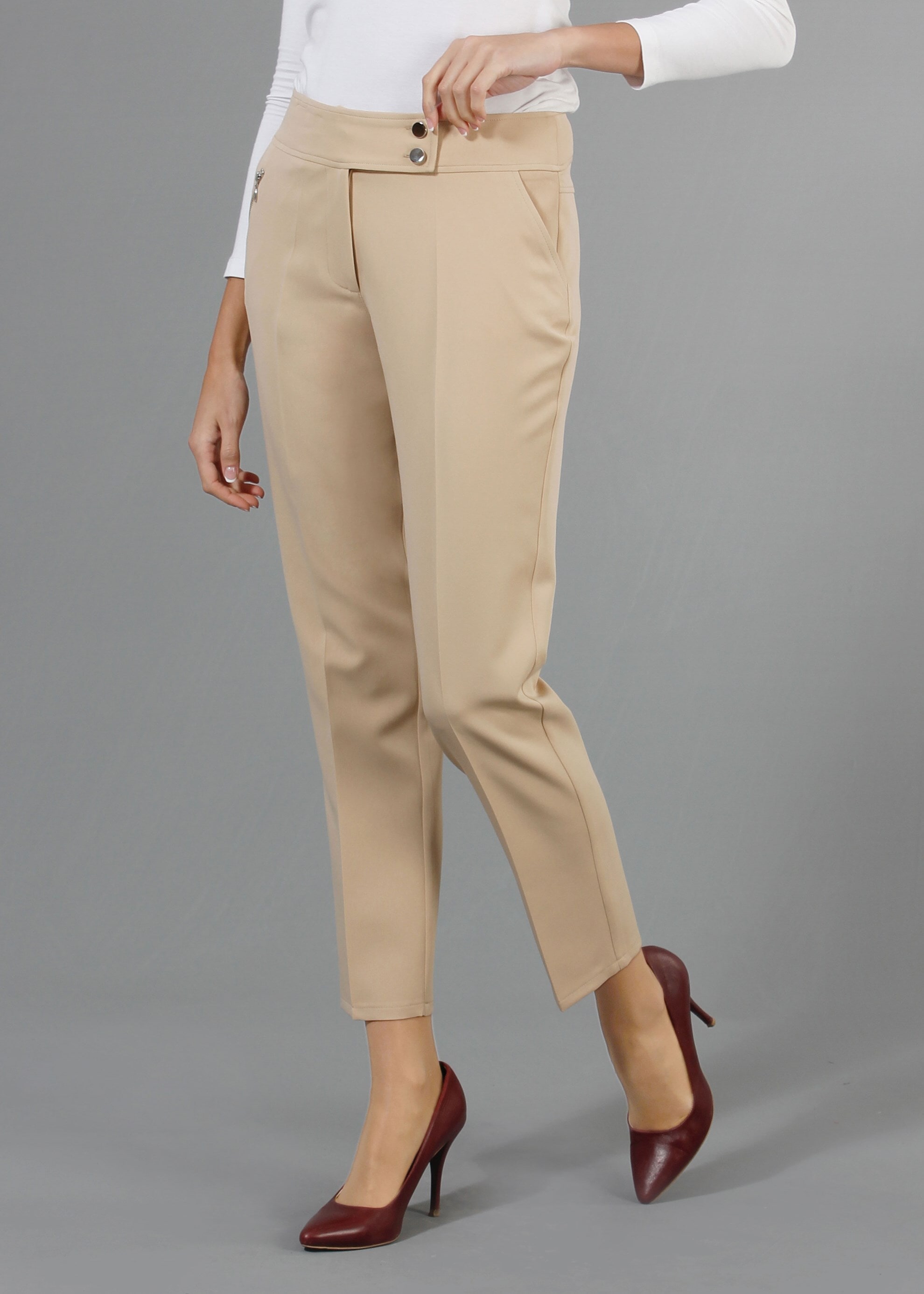 Tesettür giyim BEJ DAR PAÇA PANTOLON 7948