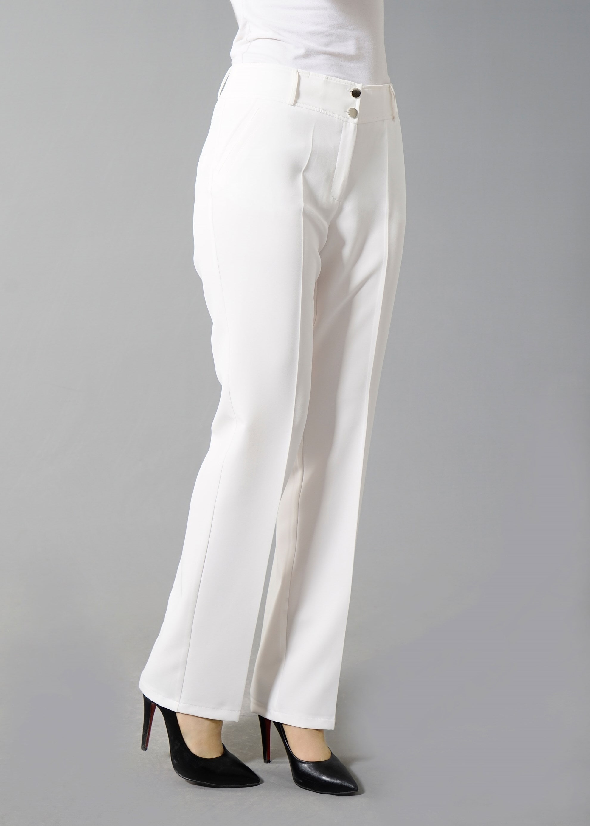 Tesettür giyim BEYAZ YÜKSEK BEL BORU PAÇA PANTOLON 7974 