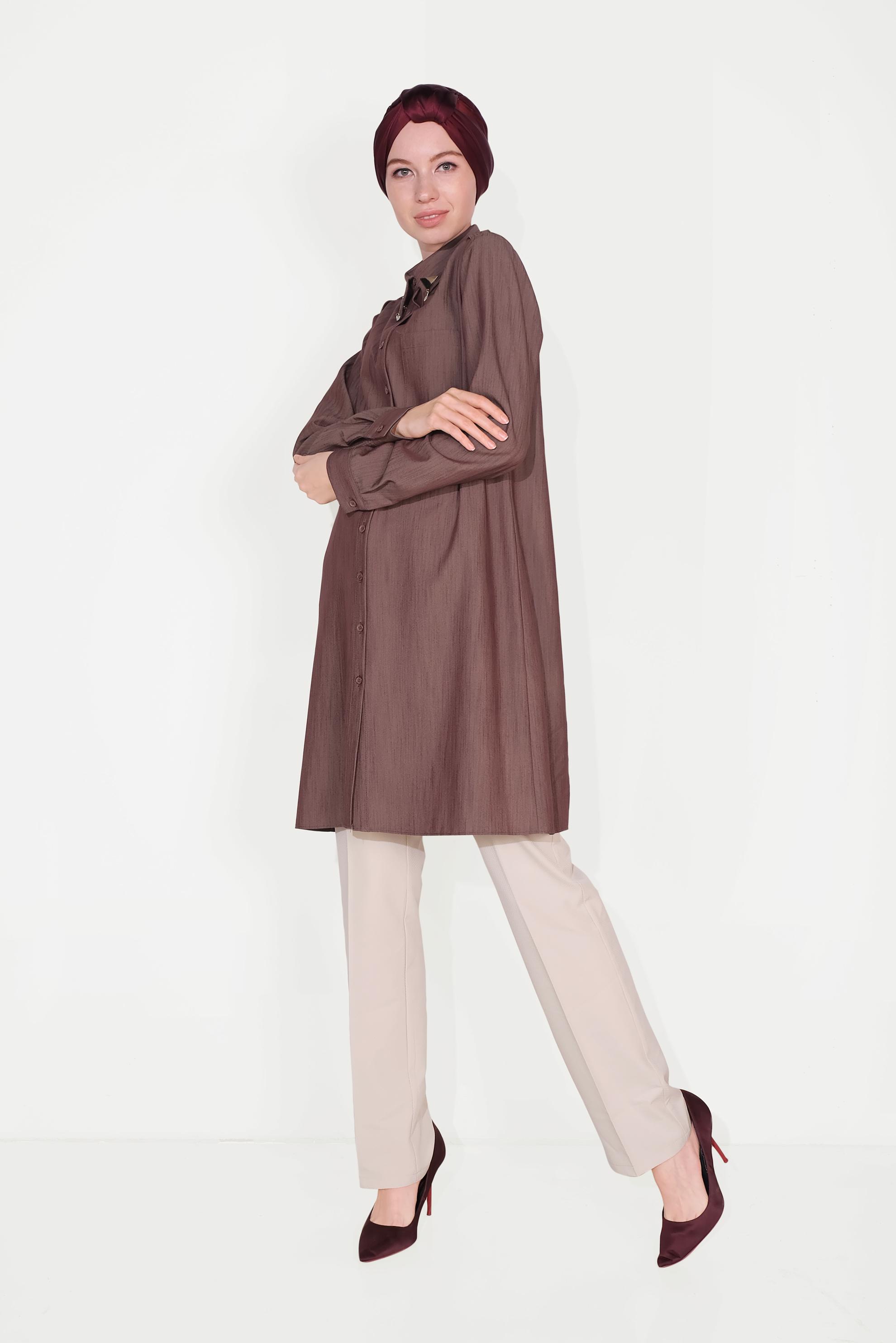 Tesettür giyim BEJ YÜKSEK BEL BORU PAÇA PANTOLON 7974 