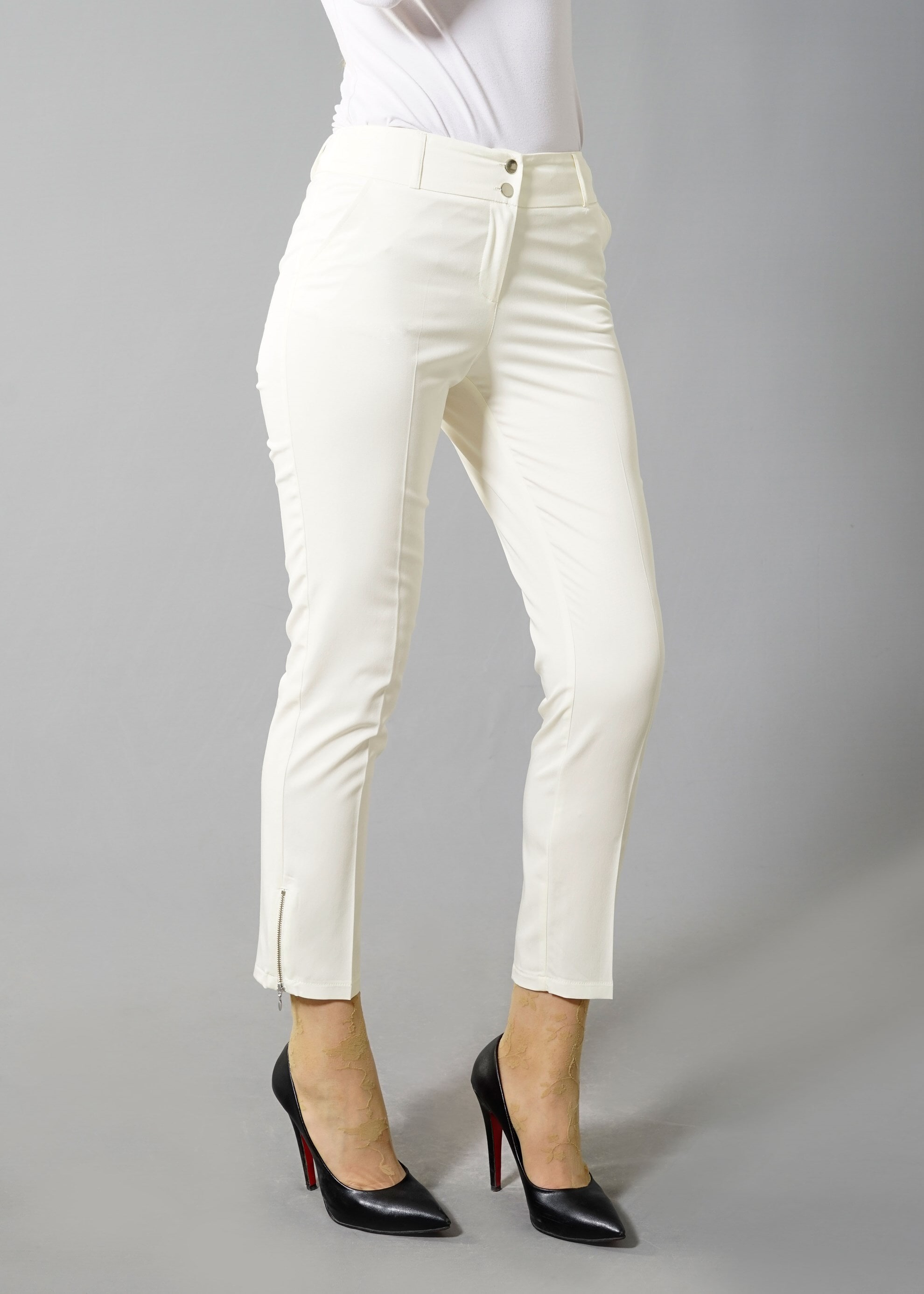 Tesettür giyim BEYAZ FERMUAR DETAYLI PANTOLON 7990 