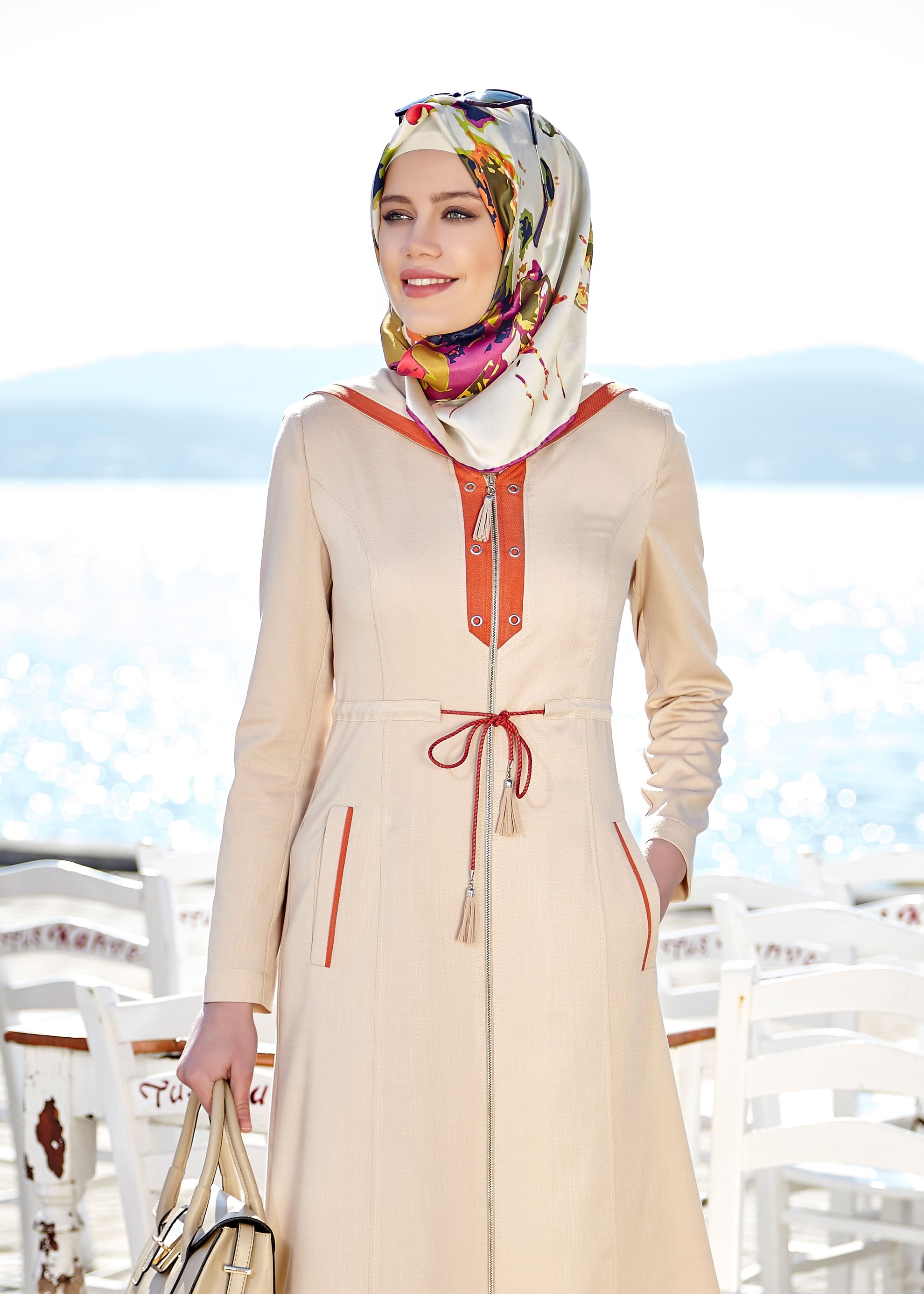 Tesettür giyim BEJ 1701 Derin Tesettür Pardesü 38/48 TEK40