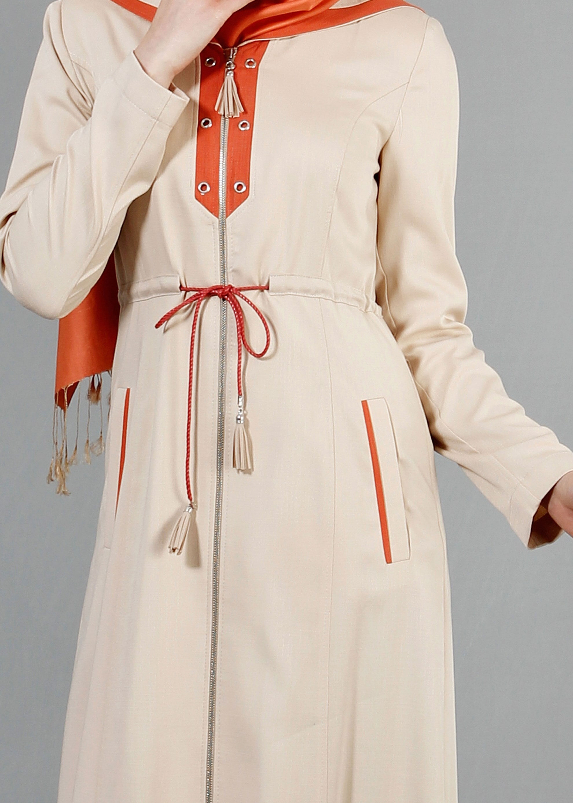 Tesettür giyim BEJ 1701 Derin Tesettür Pardesü 38/48 TEK40