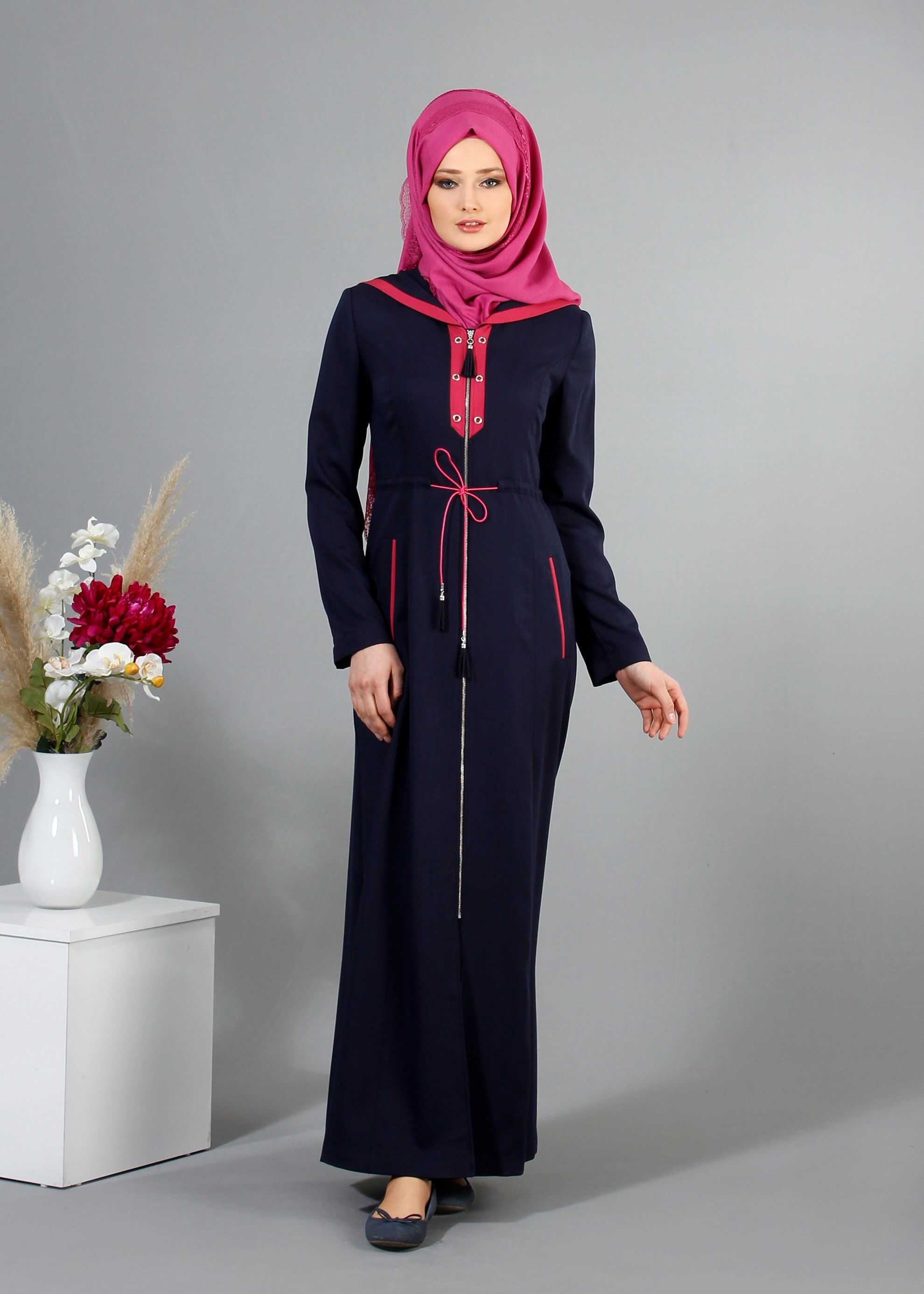 Tesettür giyim LACİVERT 1701 Derin Tesettür Pardesü 38/48 TEK40