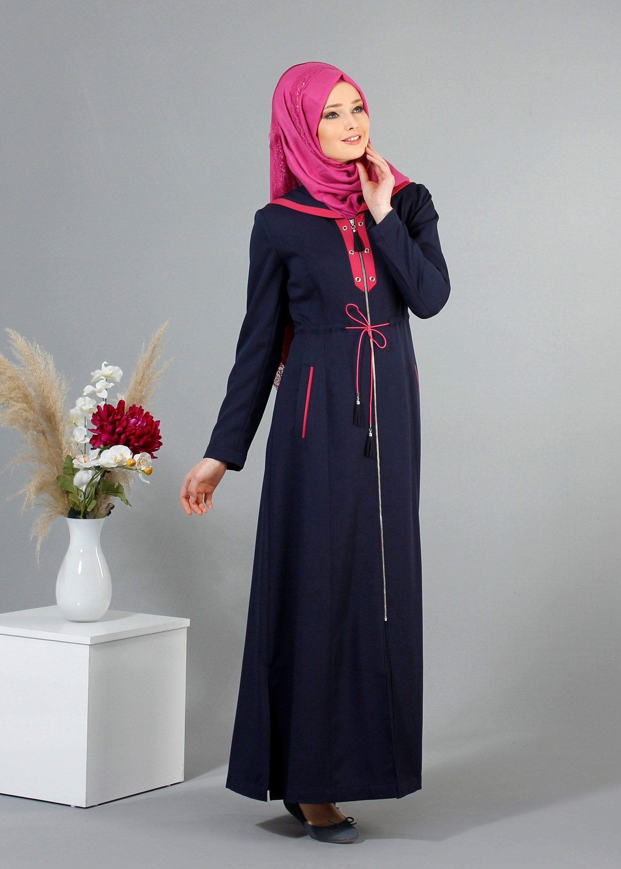 Tesettür giyim LACİVERT 1701 Derin Tesettür Pardesü 38/48 TEK40