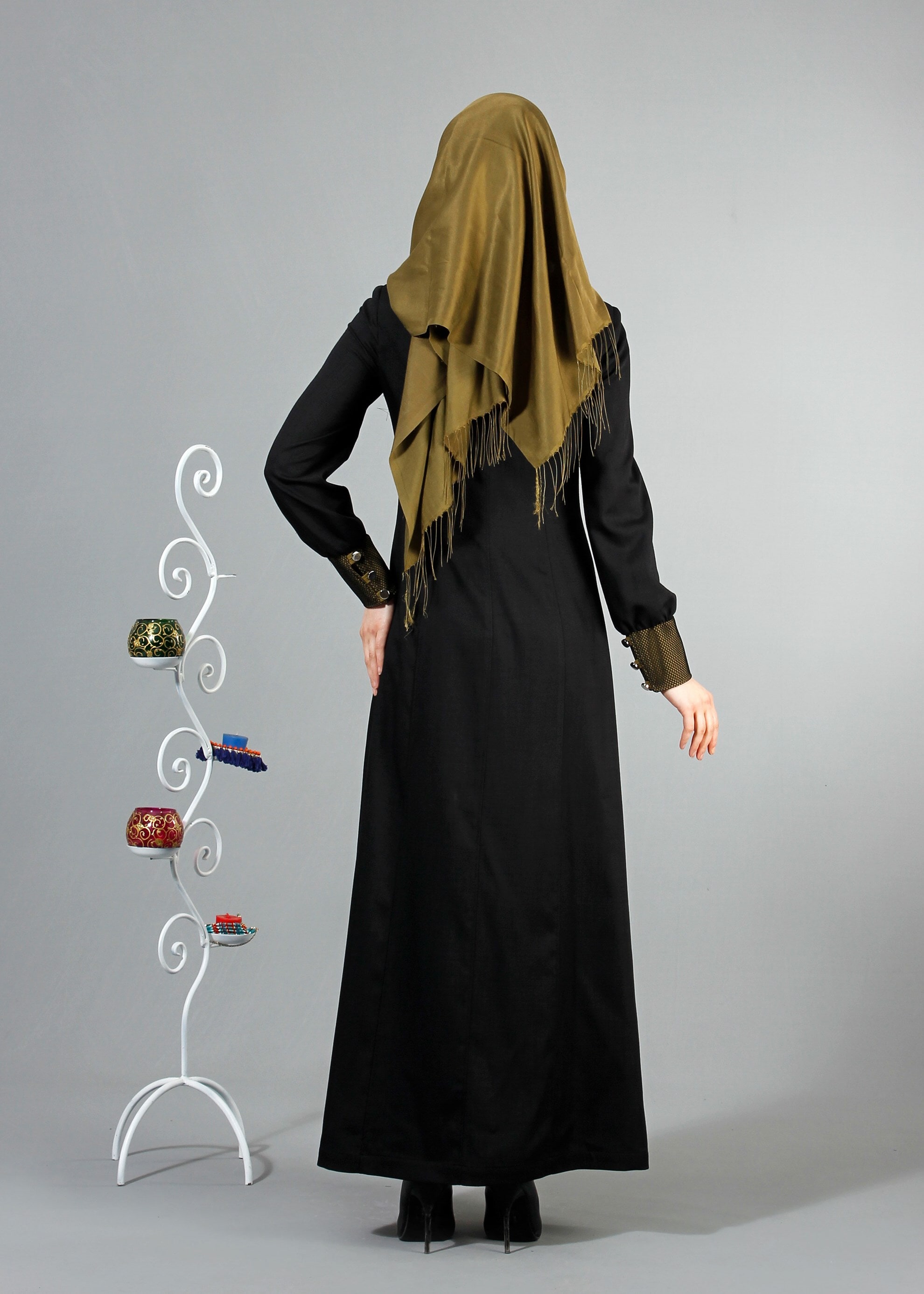 Tesettür giyim SİYAH 1703 Derin Tesettür Pardesü 38/46 TEK40