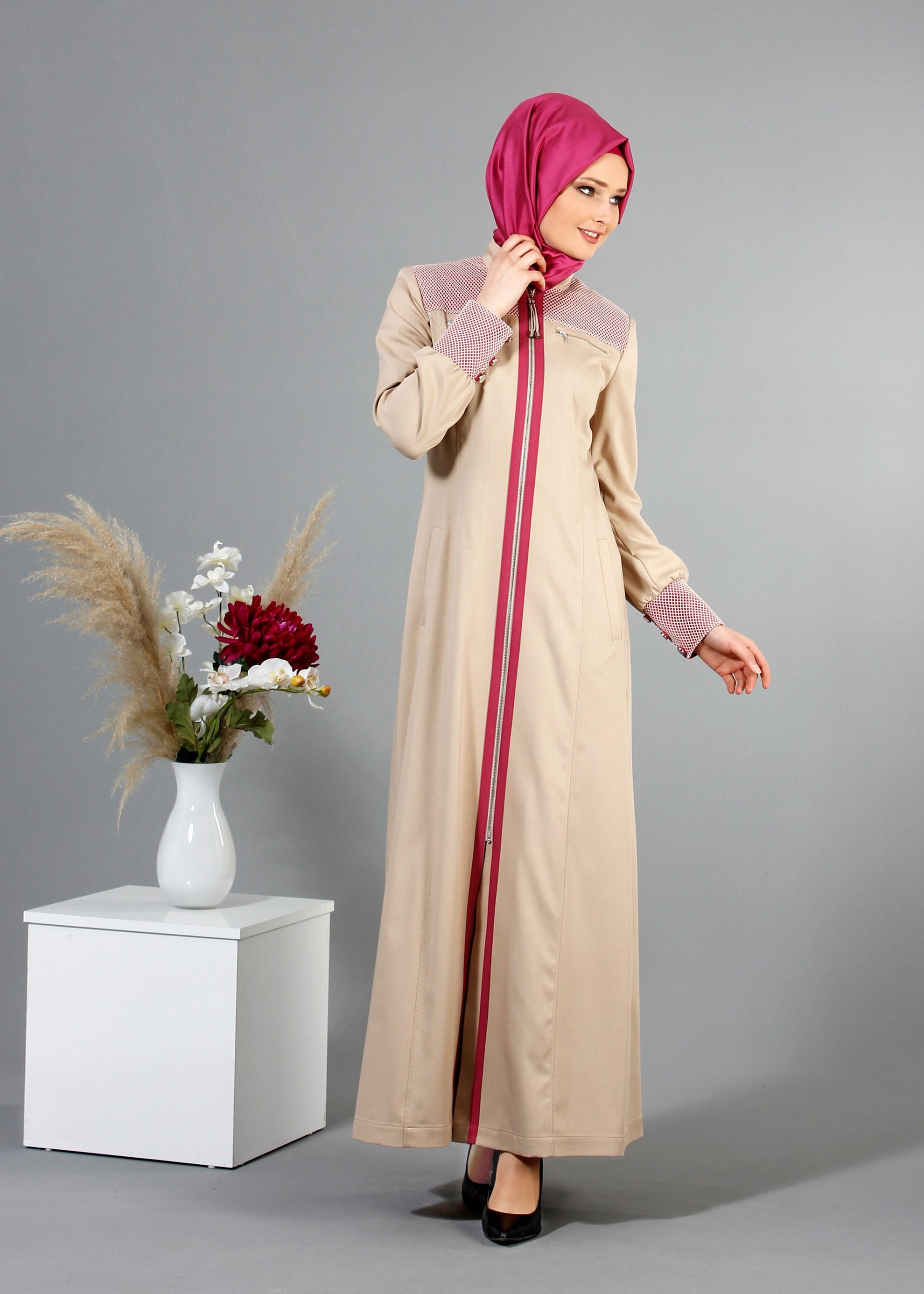 Tesettür giyim BEJ 1703 Derin Tesettür Pardesü 38/46 TEK40