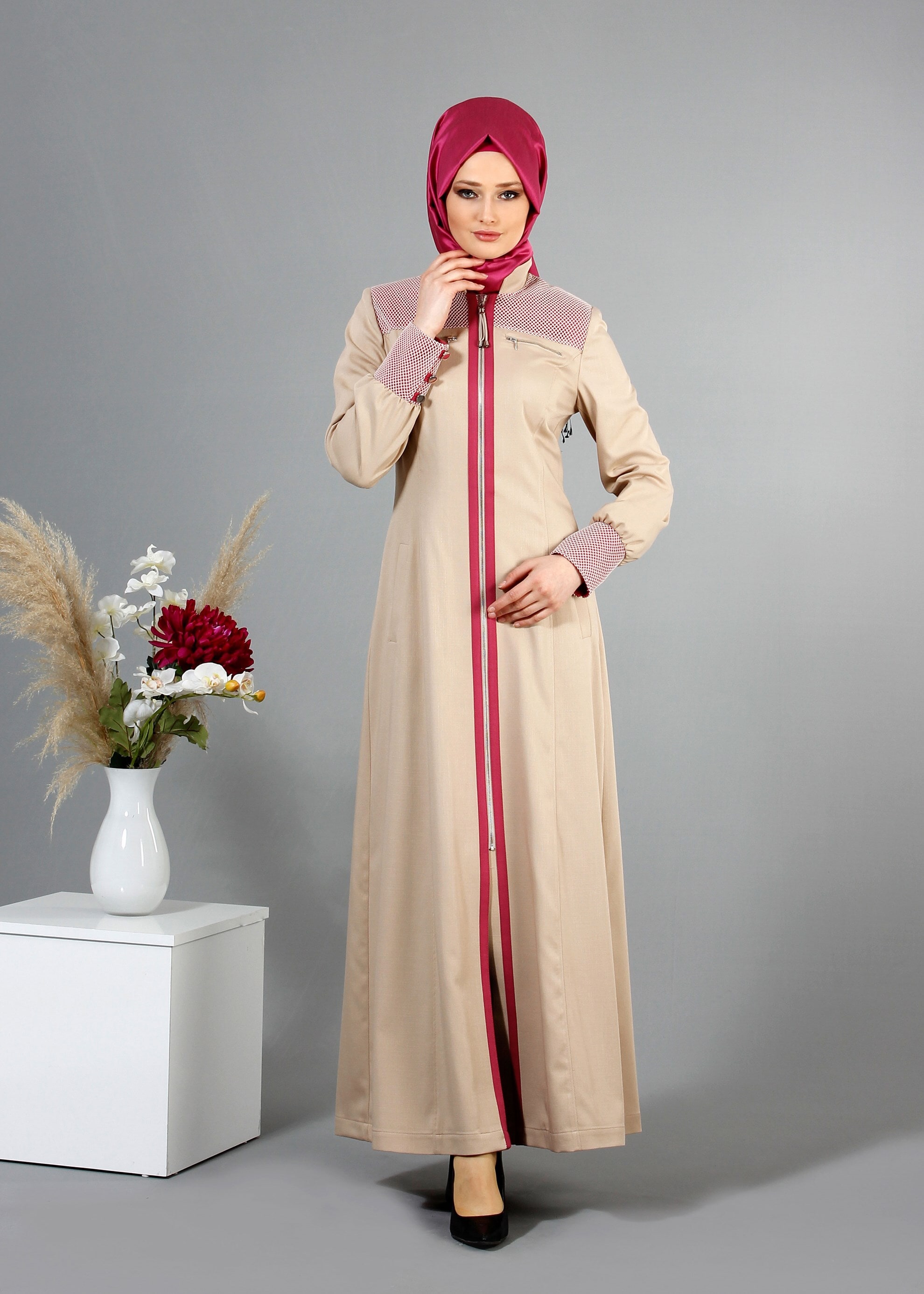 Tesettür giyim BEJ 1703 Derin Tesettür Pardesü 38/46 TEK40