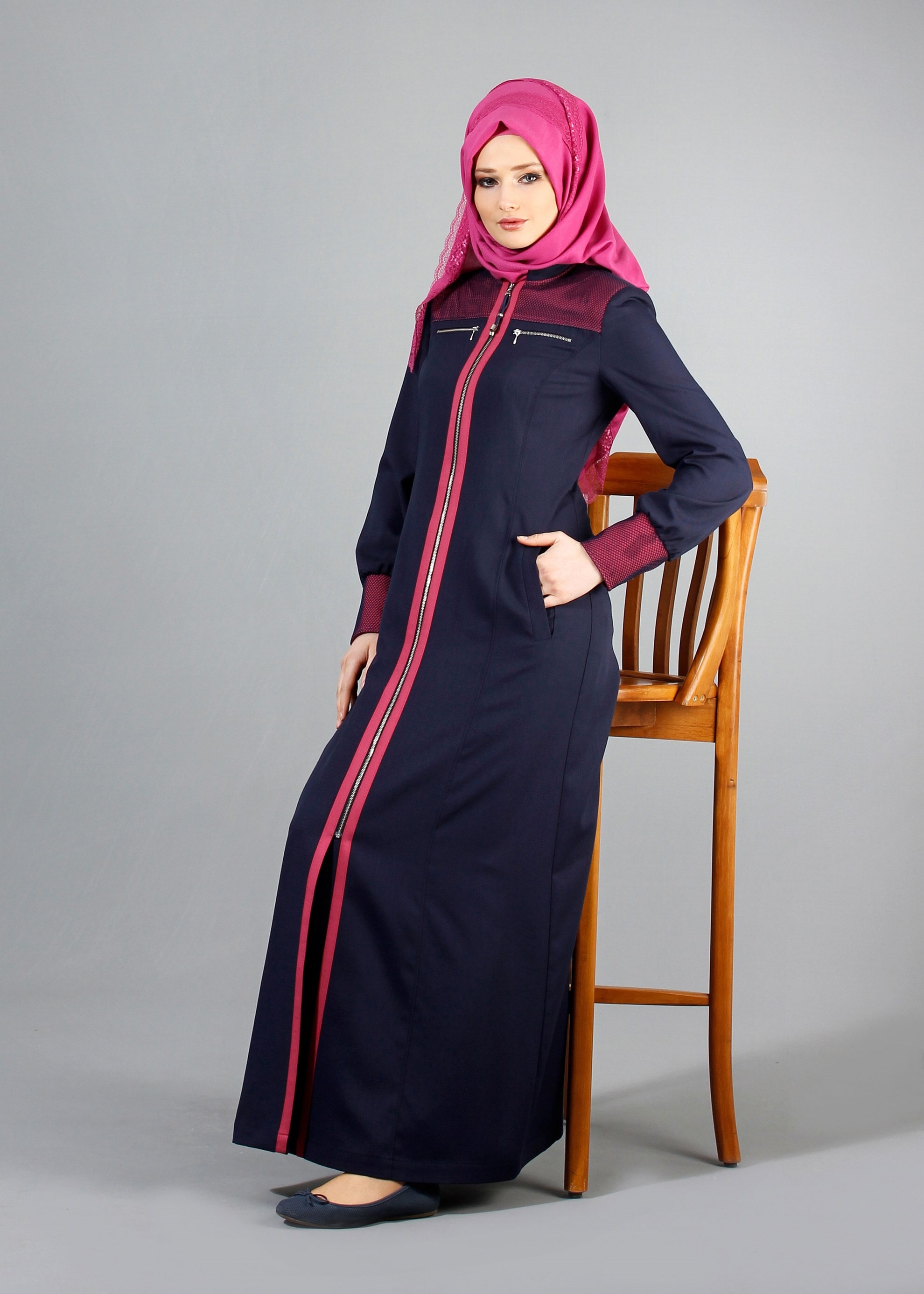 Tesettür giyim LACİVERT 1703 Derin Tesettür Pardesü 38/46 TEK40