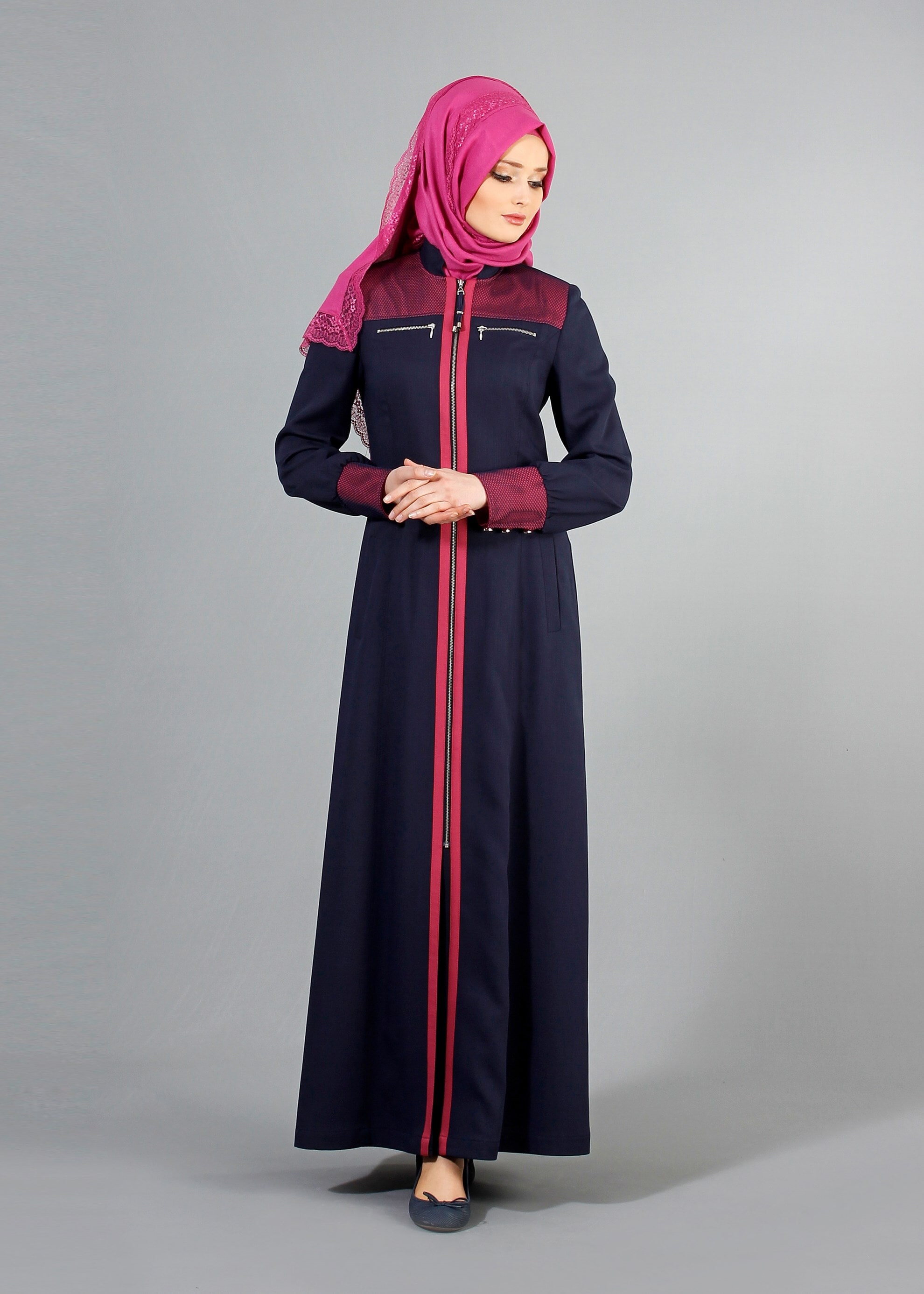 Tesettür giyim LACİVERT 1703 Derin Tesettür Pardesü 38/46 TEK40