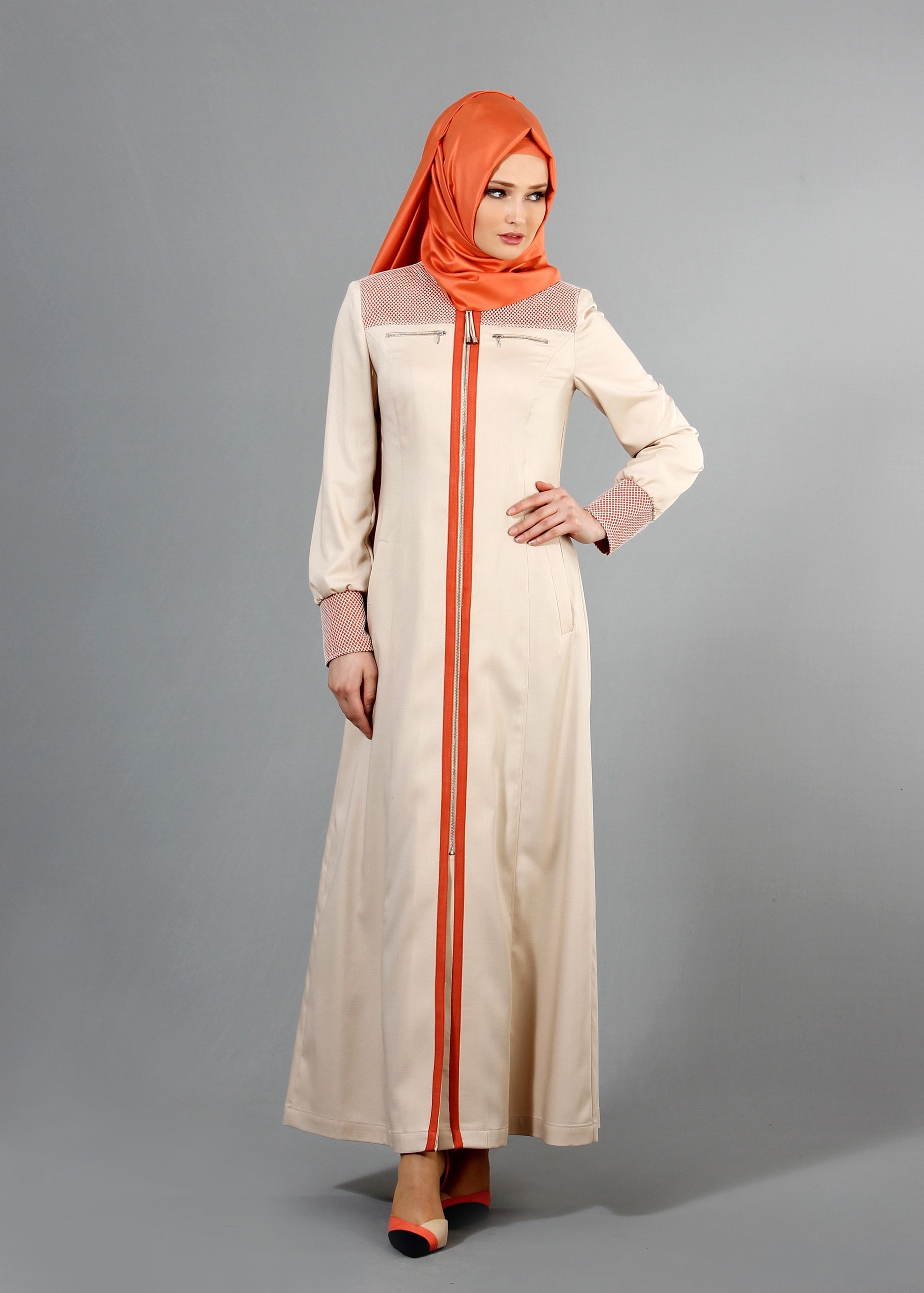 Tesettür giyim BEJ 1703 Derin Tesettür Pardesü 38/46 TEK40