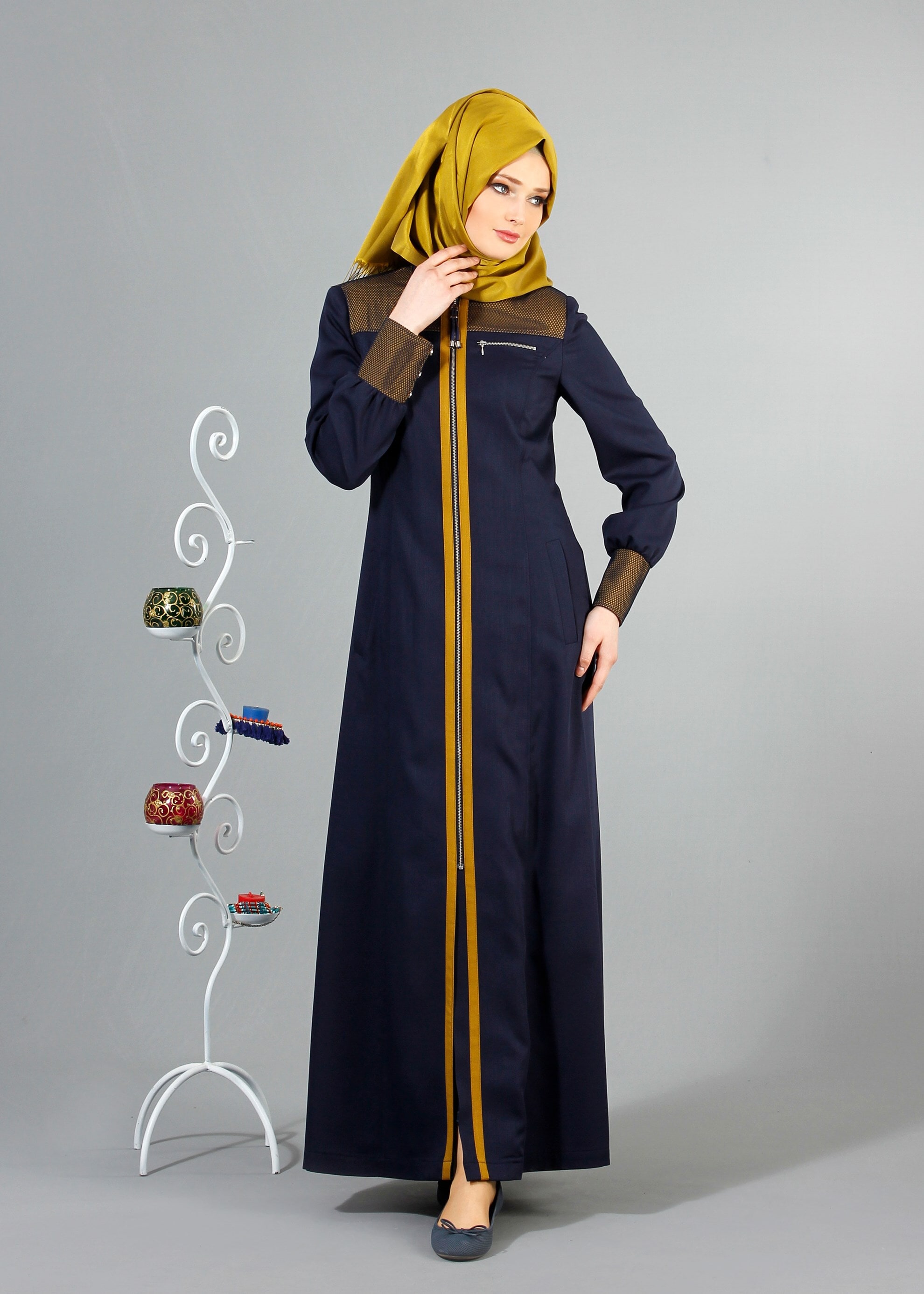 Tesettür giyim LACİVERT 1703 Derin Tesettür Pardesü 38/46 TEK40
