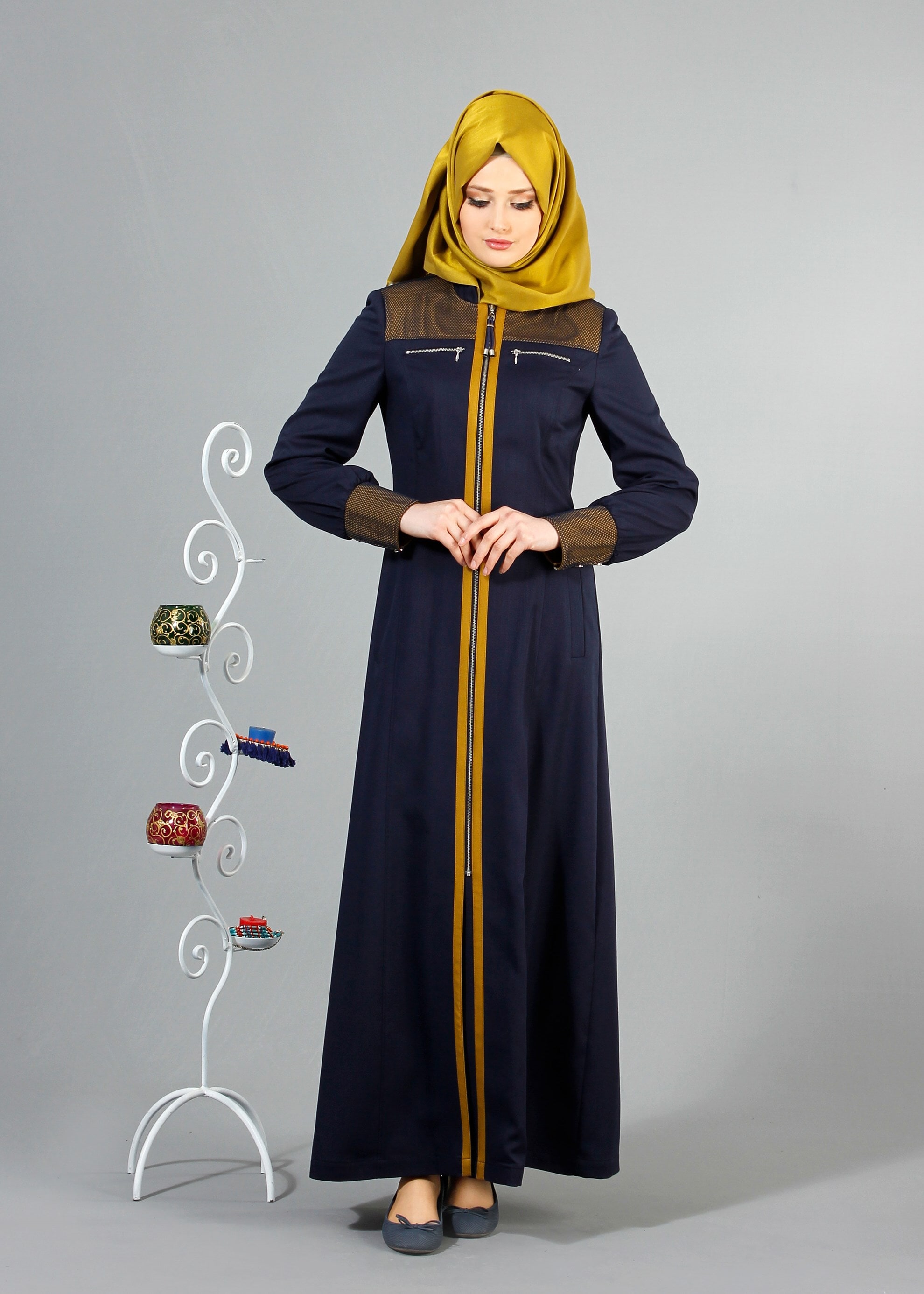 Tesettür giyim LACİVERT 1703 Derin Tesettür Pardesü 38/46 TEK40