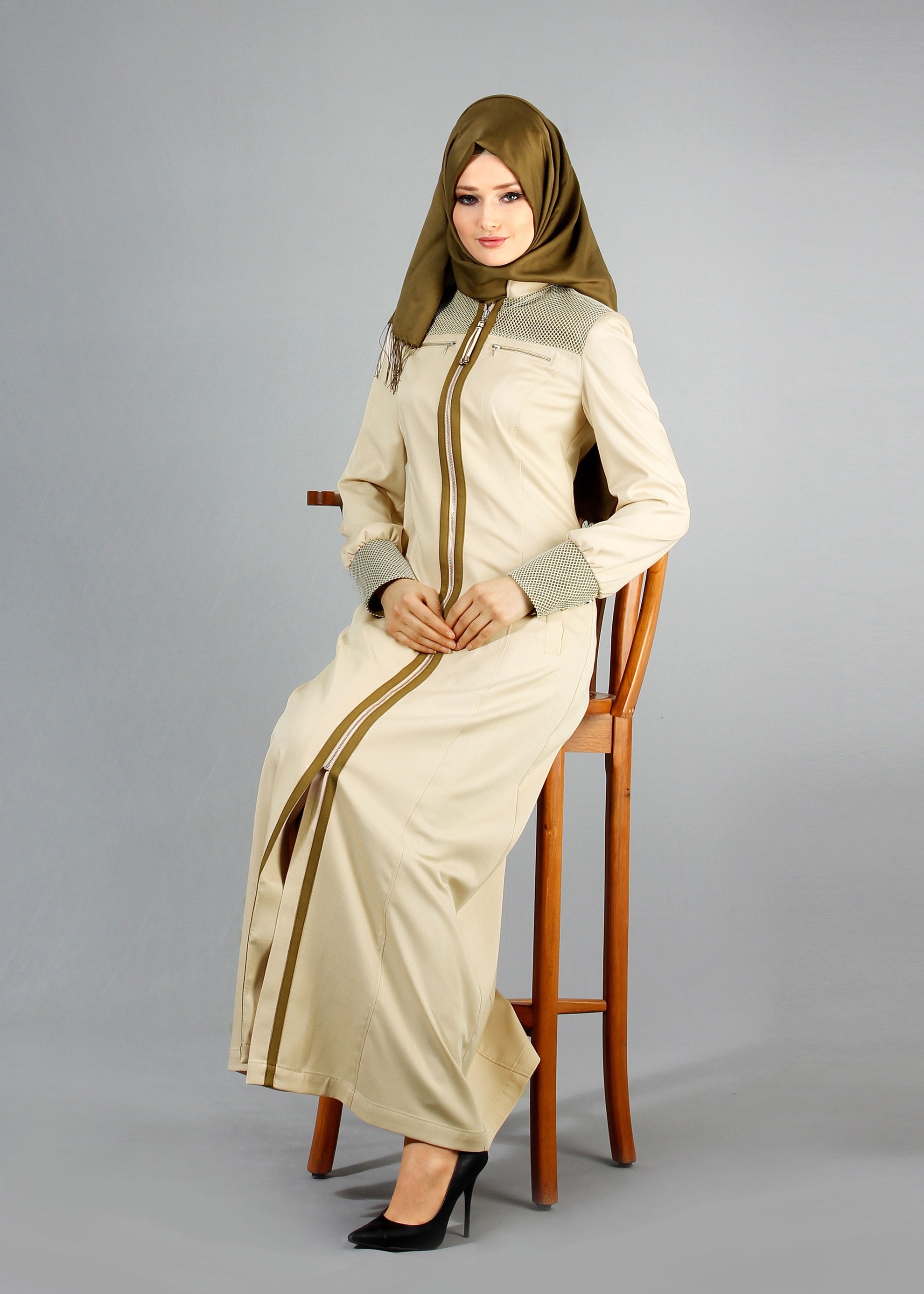 Tesettür giyim BEJ 1703 Derin Tesettür Pardesü 38/46 TEK40