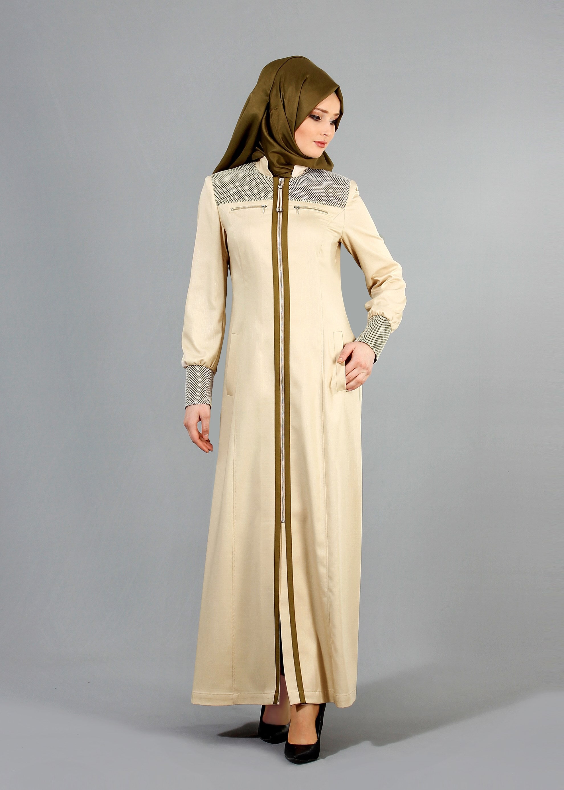 Tesettür giyim BEJ 1703 Derin Tesettür Pardesü 38/46 TEK40