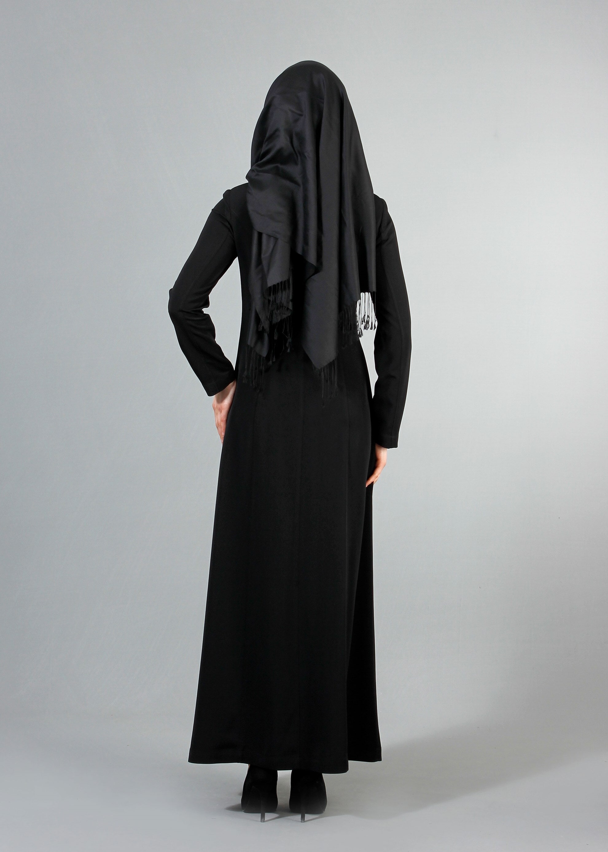 Tesettür giyim SİYAH 1704 Crep Cupra Tesettür Pardesü 38/48 TEK40