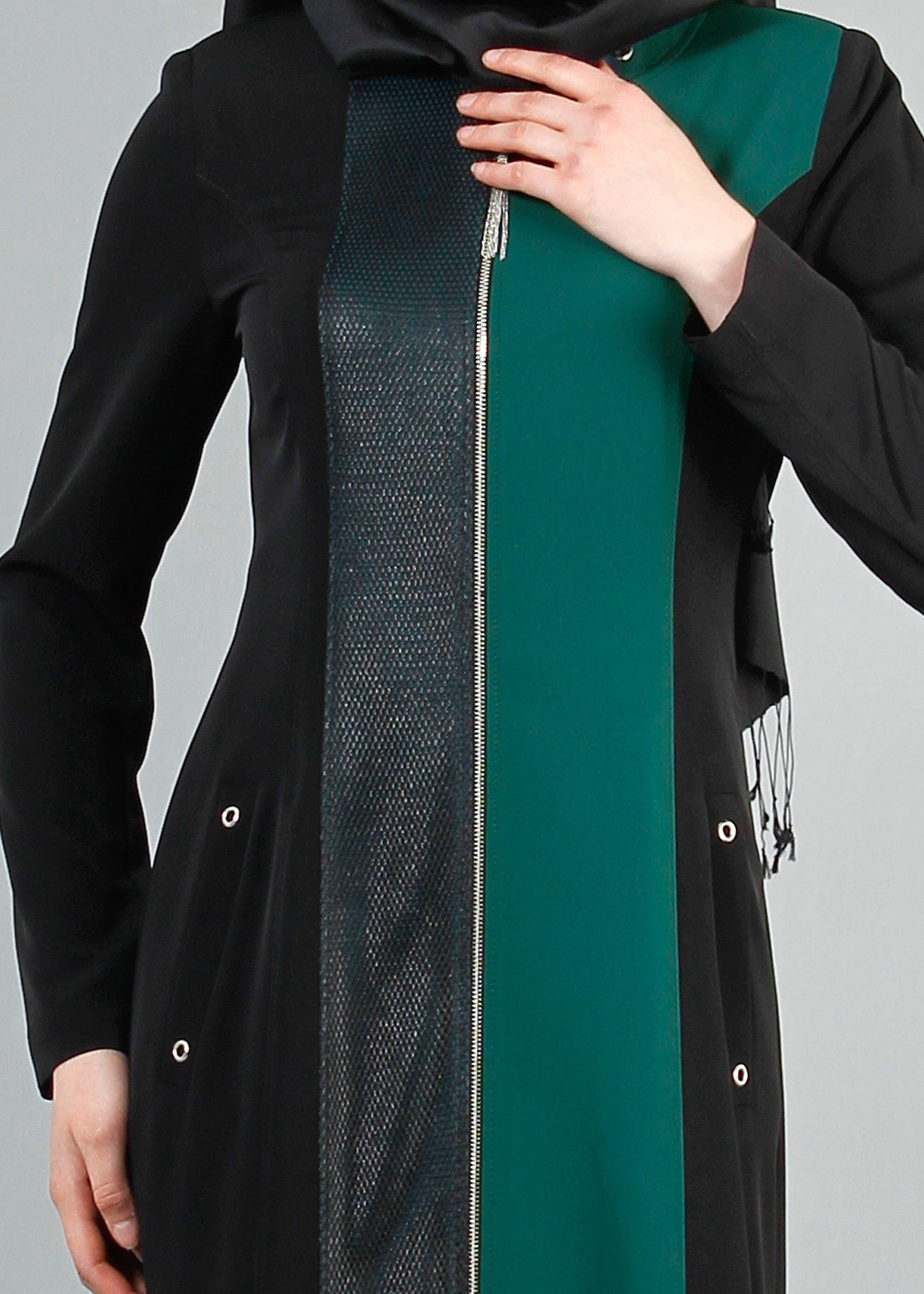 Tesettür giyim SİYAH 1704 Crep Cupra Tesettür Pardesü 38/48 TEK40