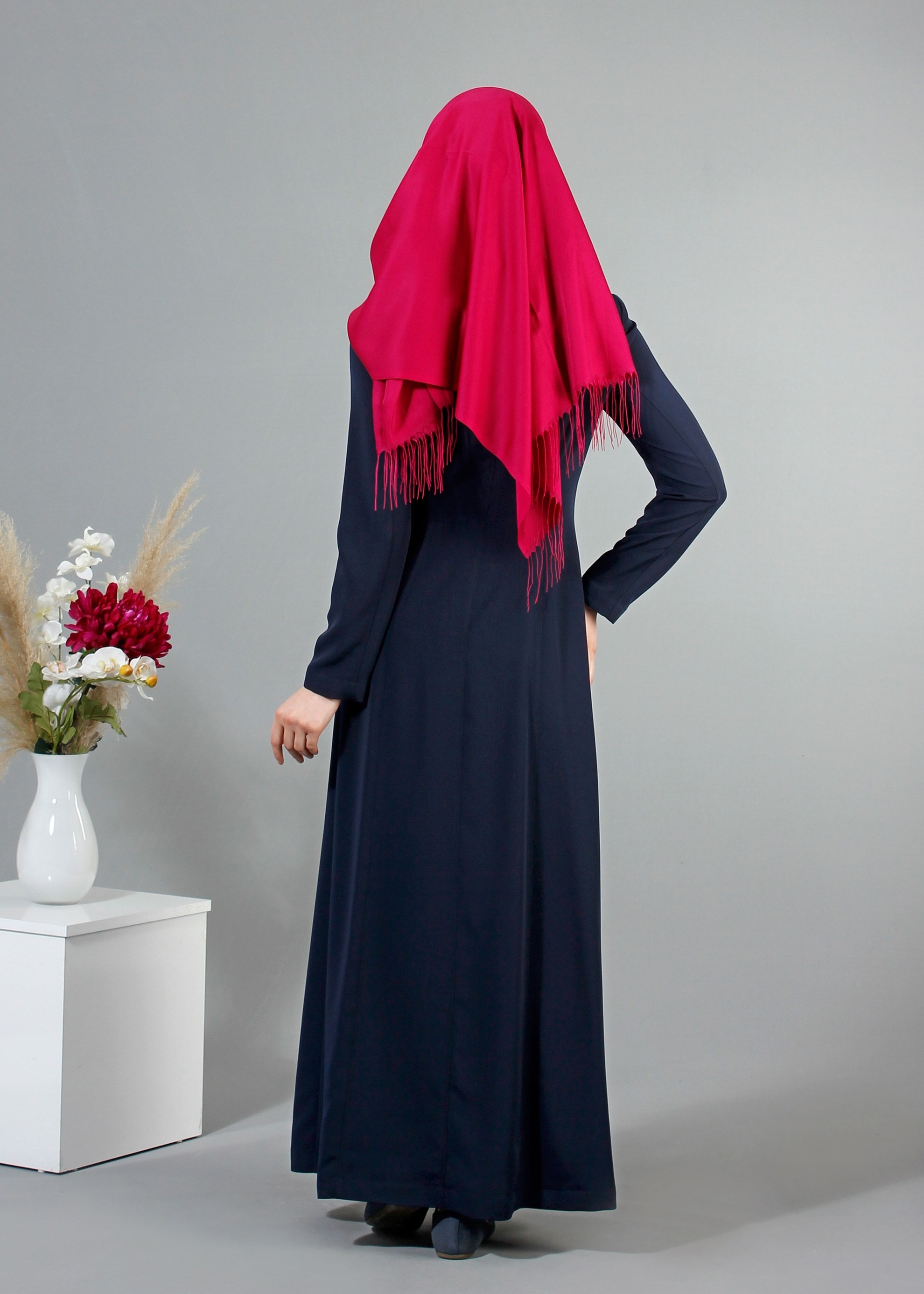 Tesettür giyim LACİVERT 1704 Crep Cupra Tesettür Pardesü 38/48 TEK40