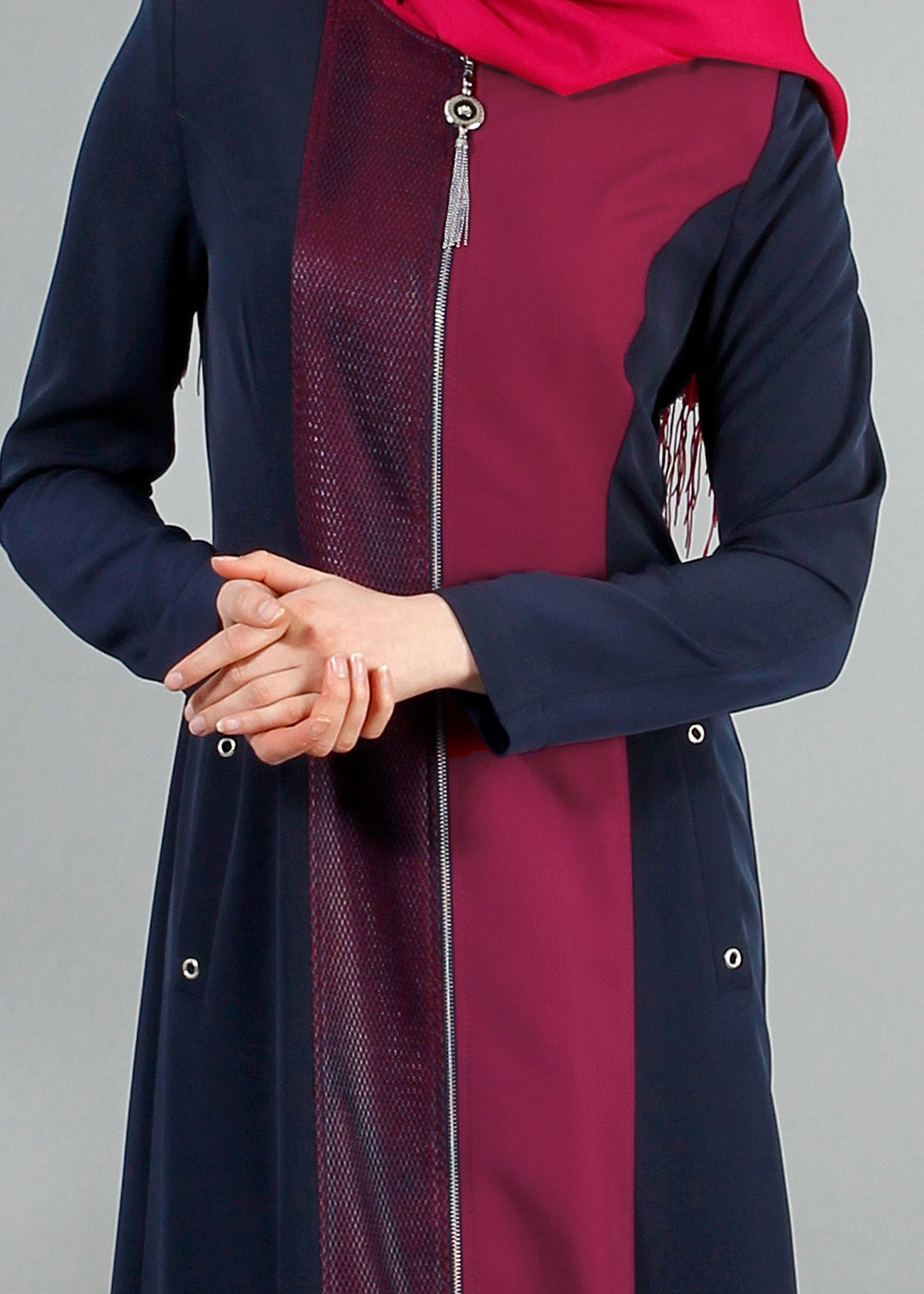 Tesettür giyim LACİVERT 1704 Crep Cupra Tesettür Pardesü 38/48 TEK40