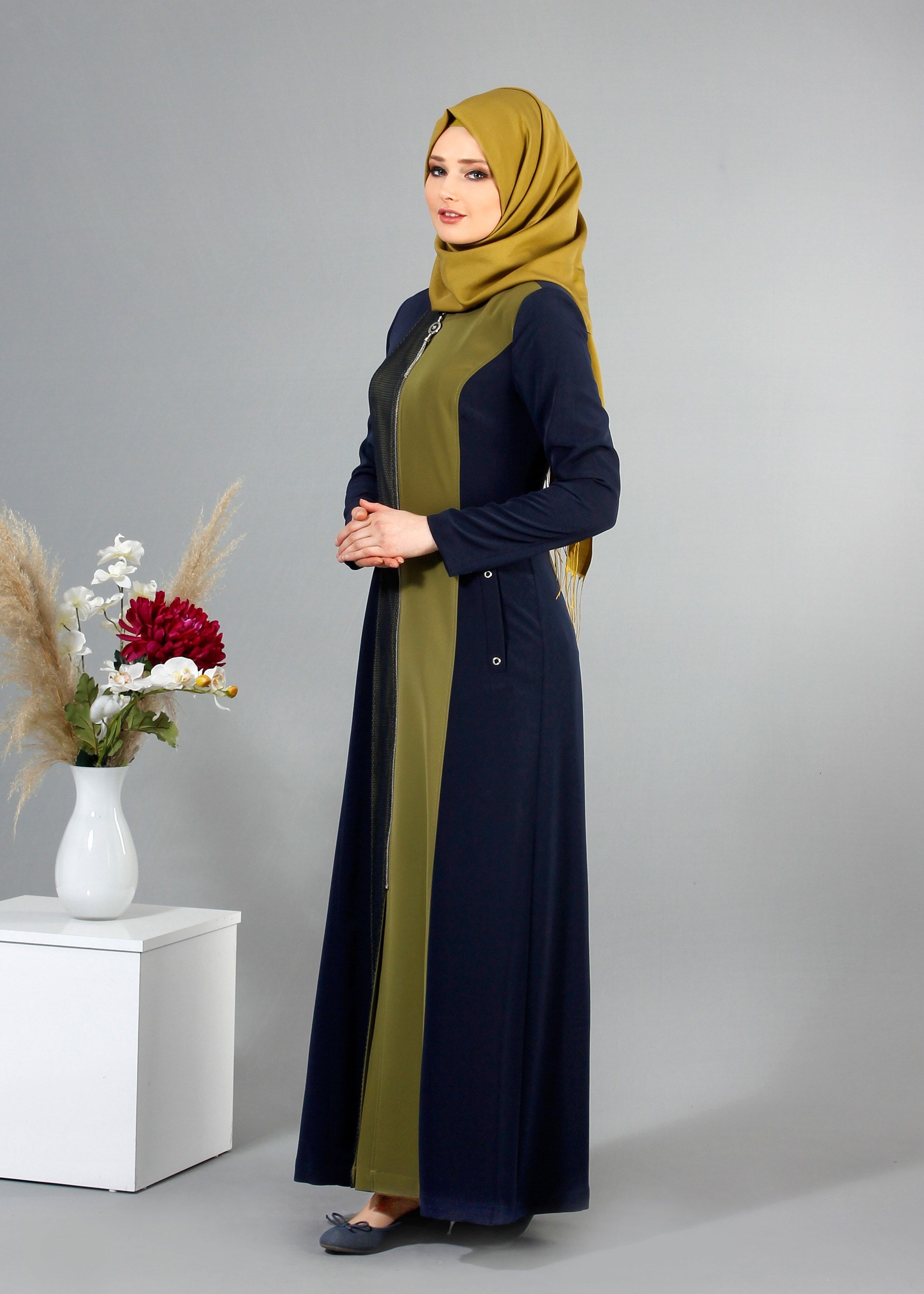 Tesettür giyim LACİVERT 1704 Crep Cupra Tesettür Pardesü 38/48 TEK40