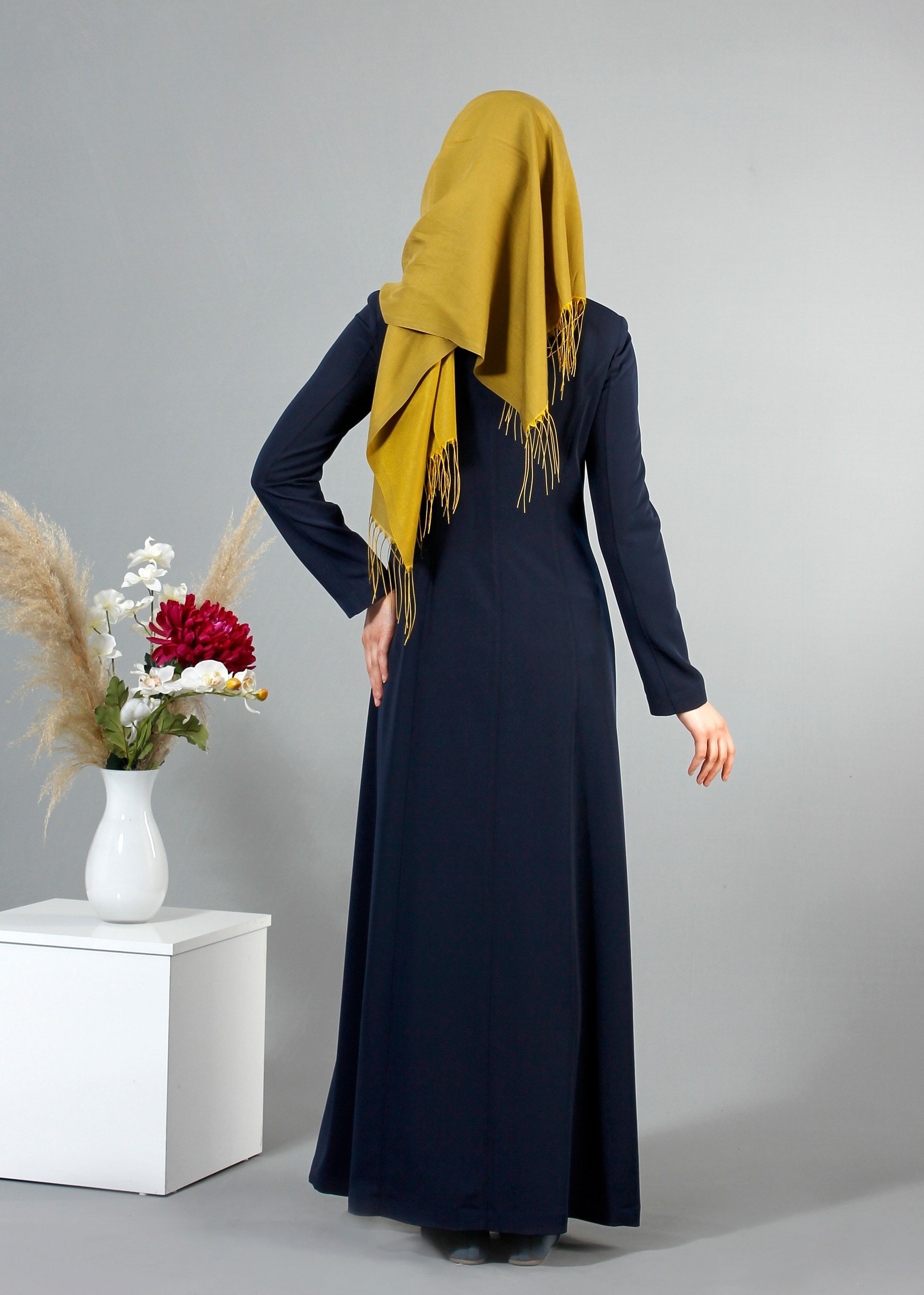 Tesettür giyim LACİVERT 1704 Crep Cupra Tesettür Pardesü 38/48 TEK40