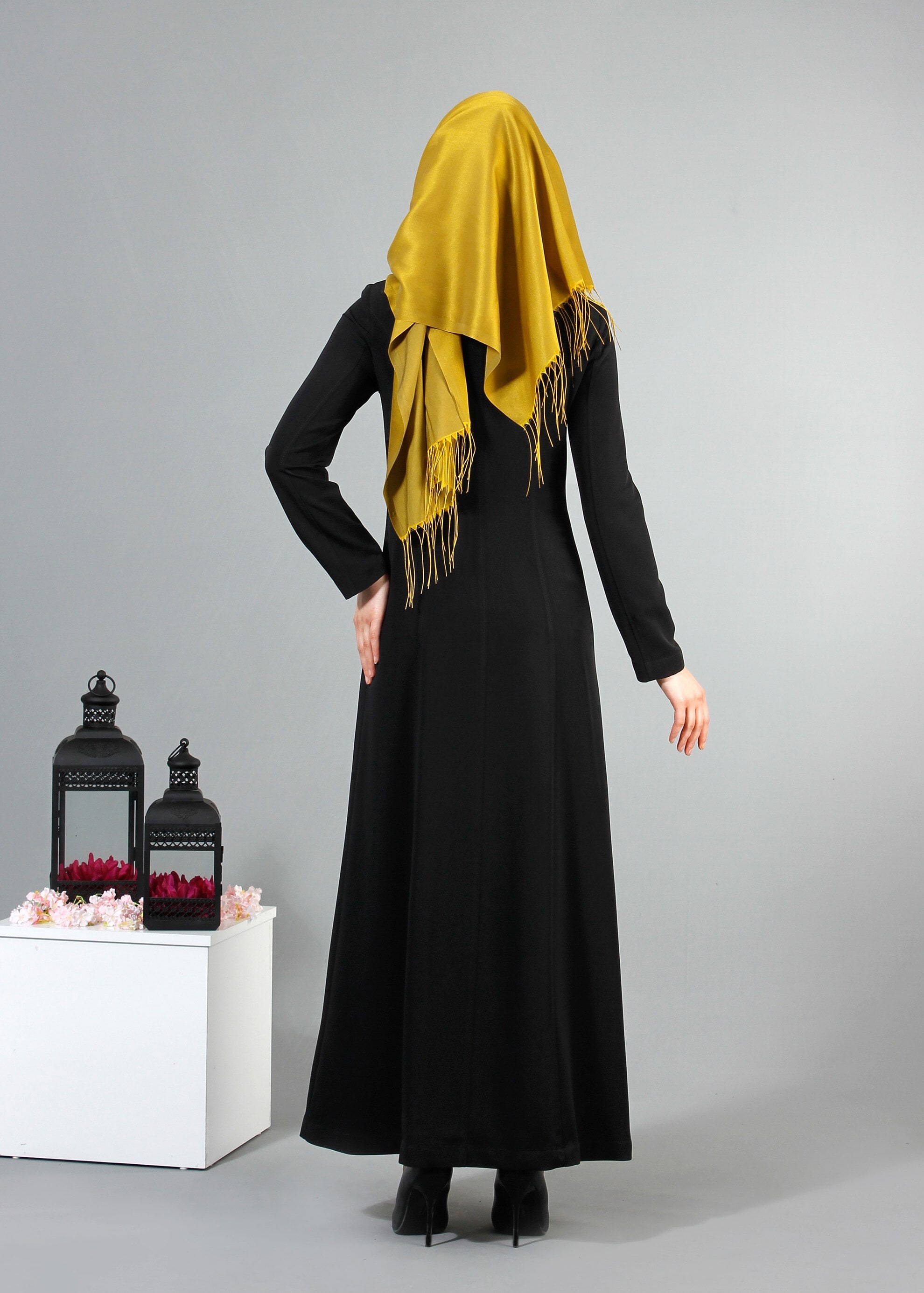 Tesettür giyim SİYAH 1704 Crep Cupra Tesettür Pardesü 38/48 TEK40