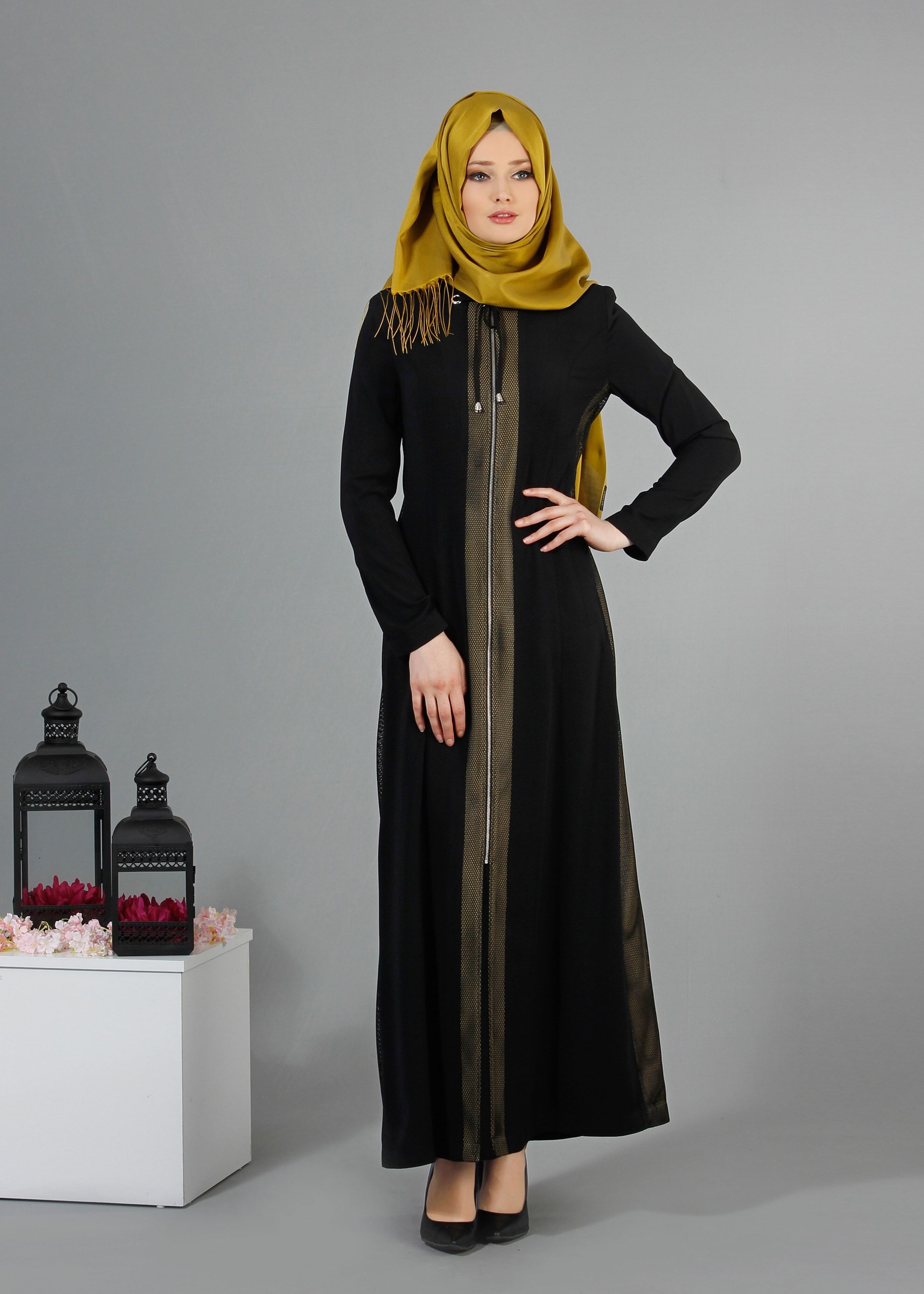 Tesettür giyim SİYAH 1705 Virona Tesettür Pardesü 38/46