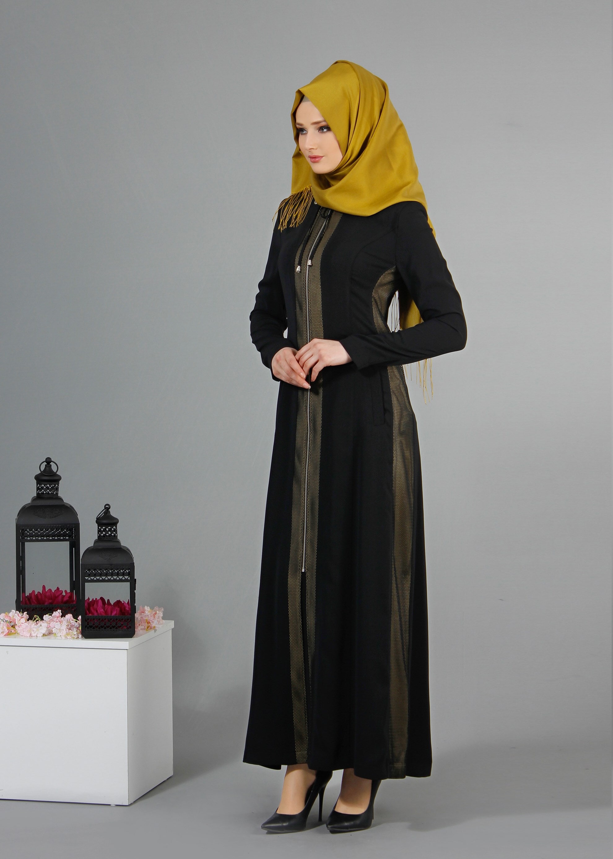 Tesettür giyim SİYAH 1705 Virona Tesettür Pardesü 38/46