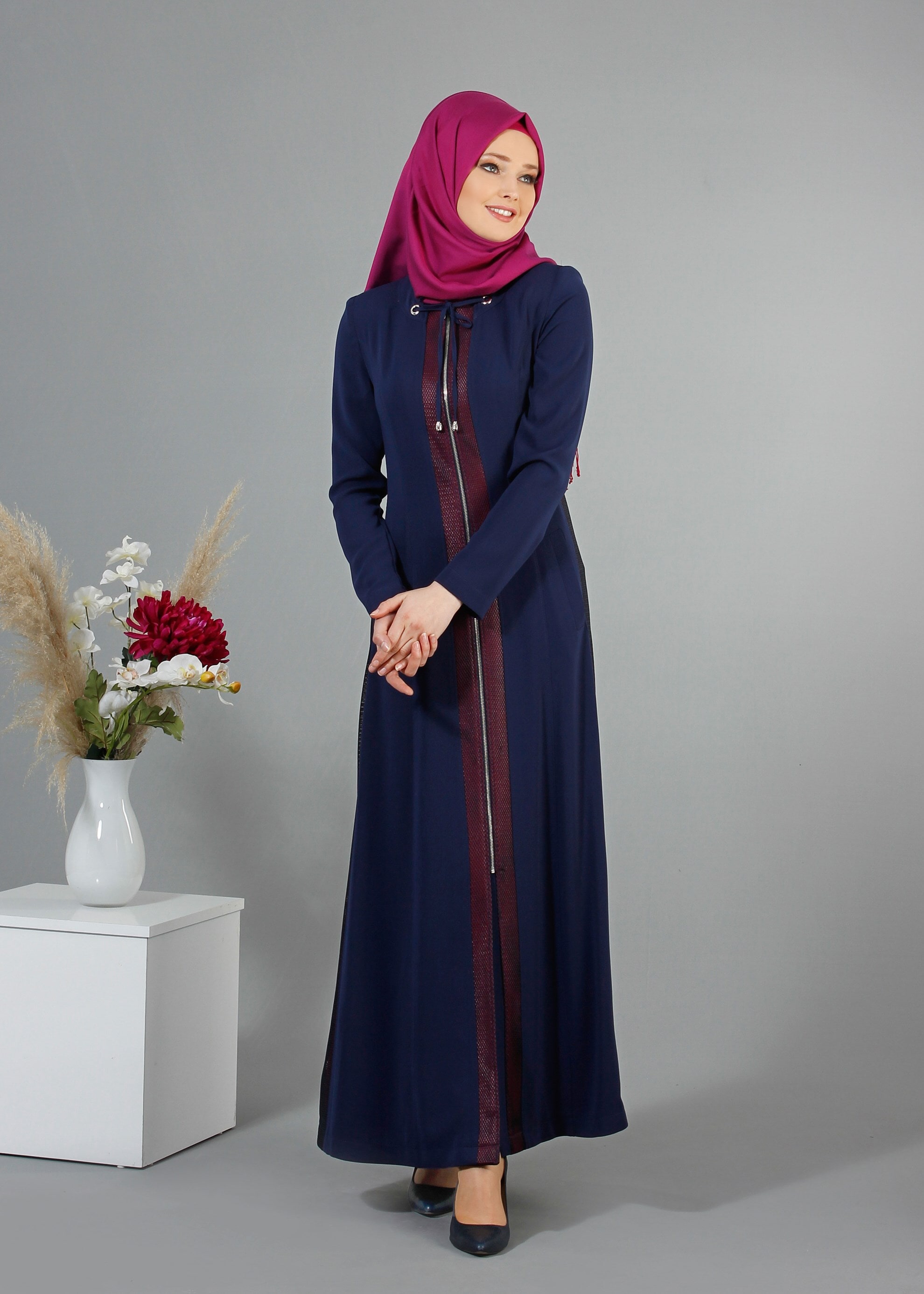 Tesettür giyim LACİVERT 1705 Virona Tesettür Pardesü 38/46