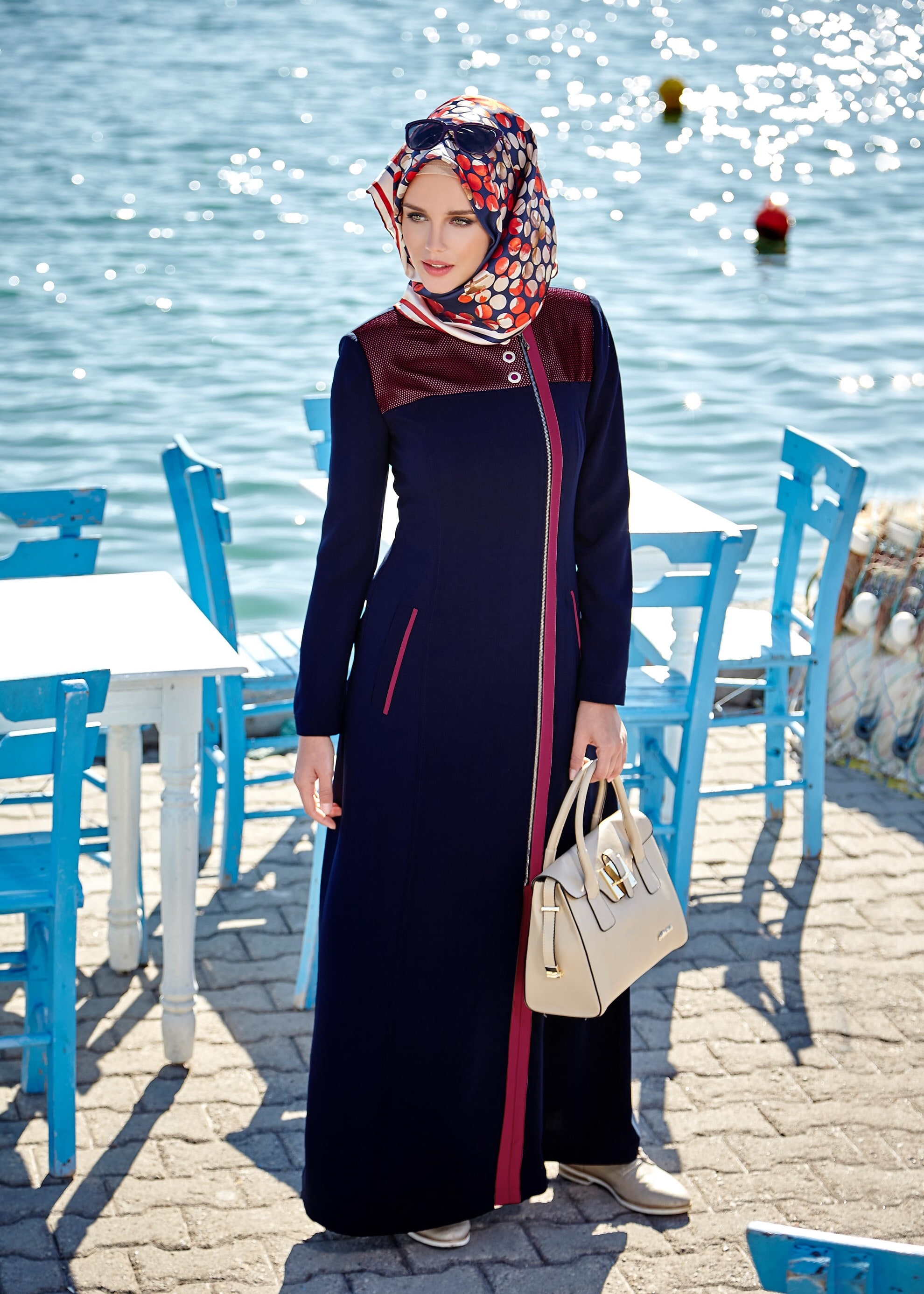 Tesettür giyim LACİVERT 1706 Sufle Tesettür Pardesü 40/48 TEK38