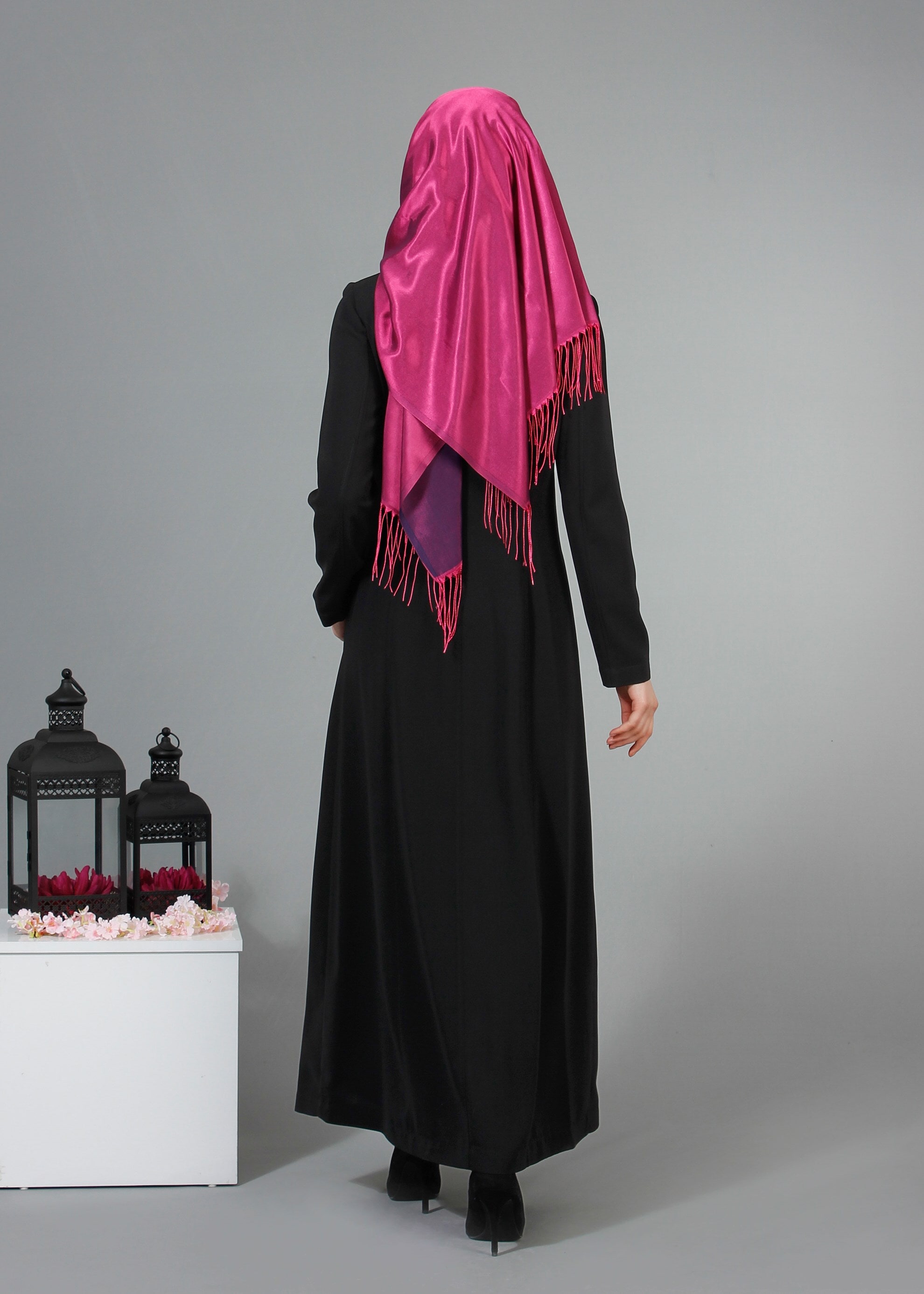 Tesettür giyim SİYAH 1707 Sufle Tesettür Pardesü 40/48 TEK38