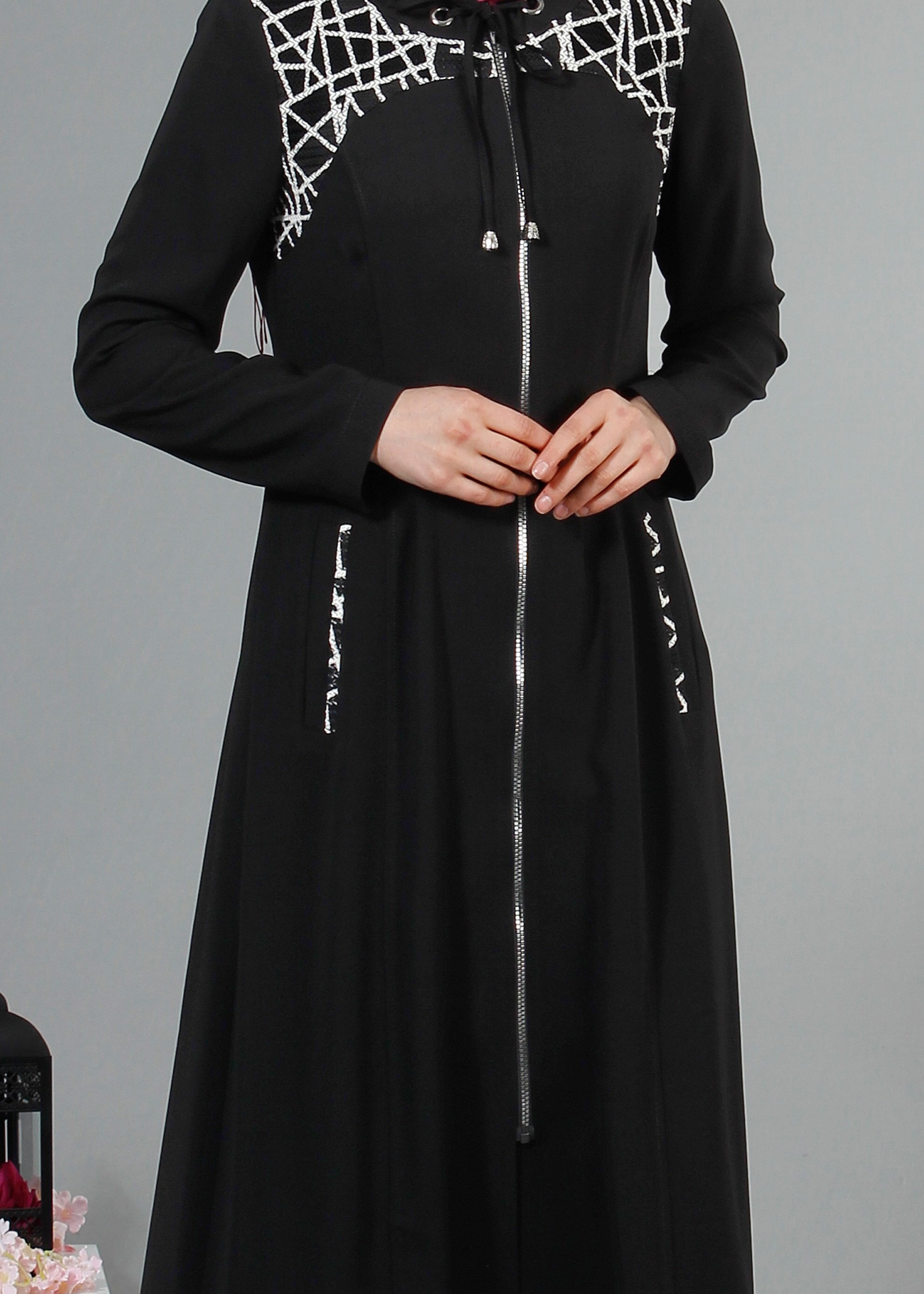 Tesettür giyim SİYAH 1707 Sufle Tesettür Pardesü 40/48 TEK38