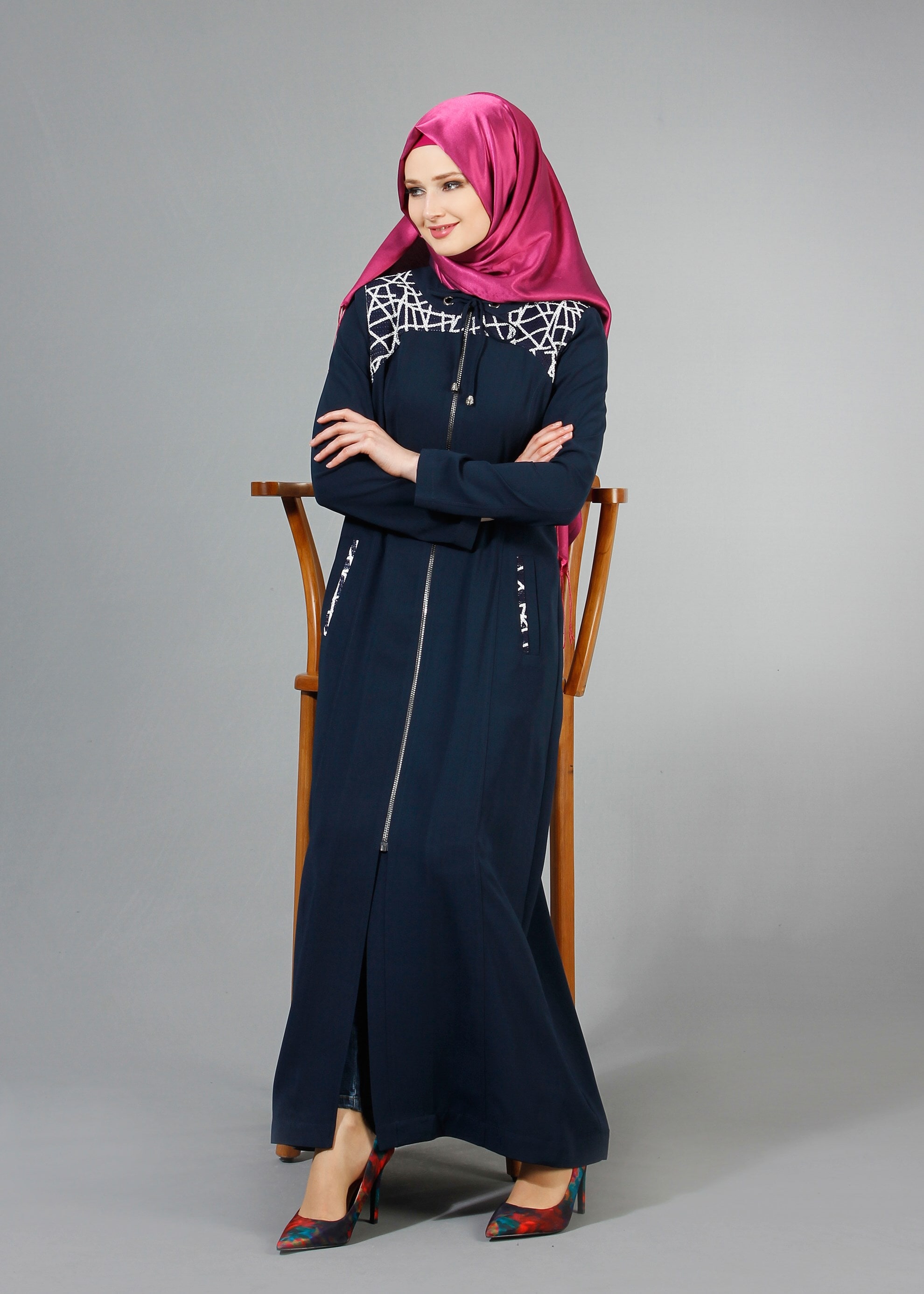 Tesettür giyim LACİVERT 1707 Sufle Tesettür Pardesü 40/48 TEK38