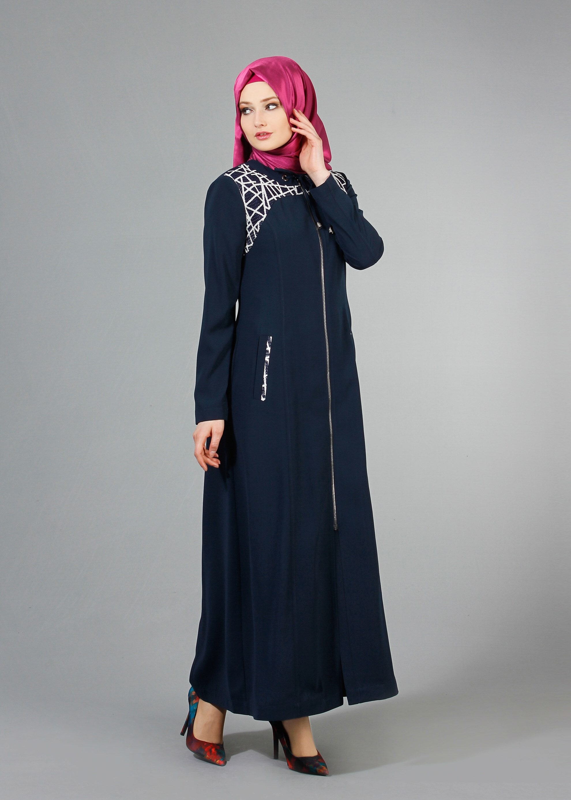 Tesettür giyim LACİVERT 1707 Sufle Tesettür Pardesü 40/48 TEK38