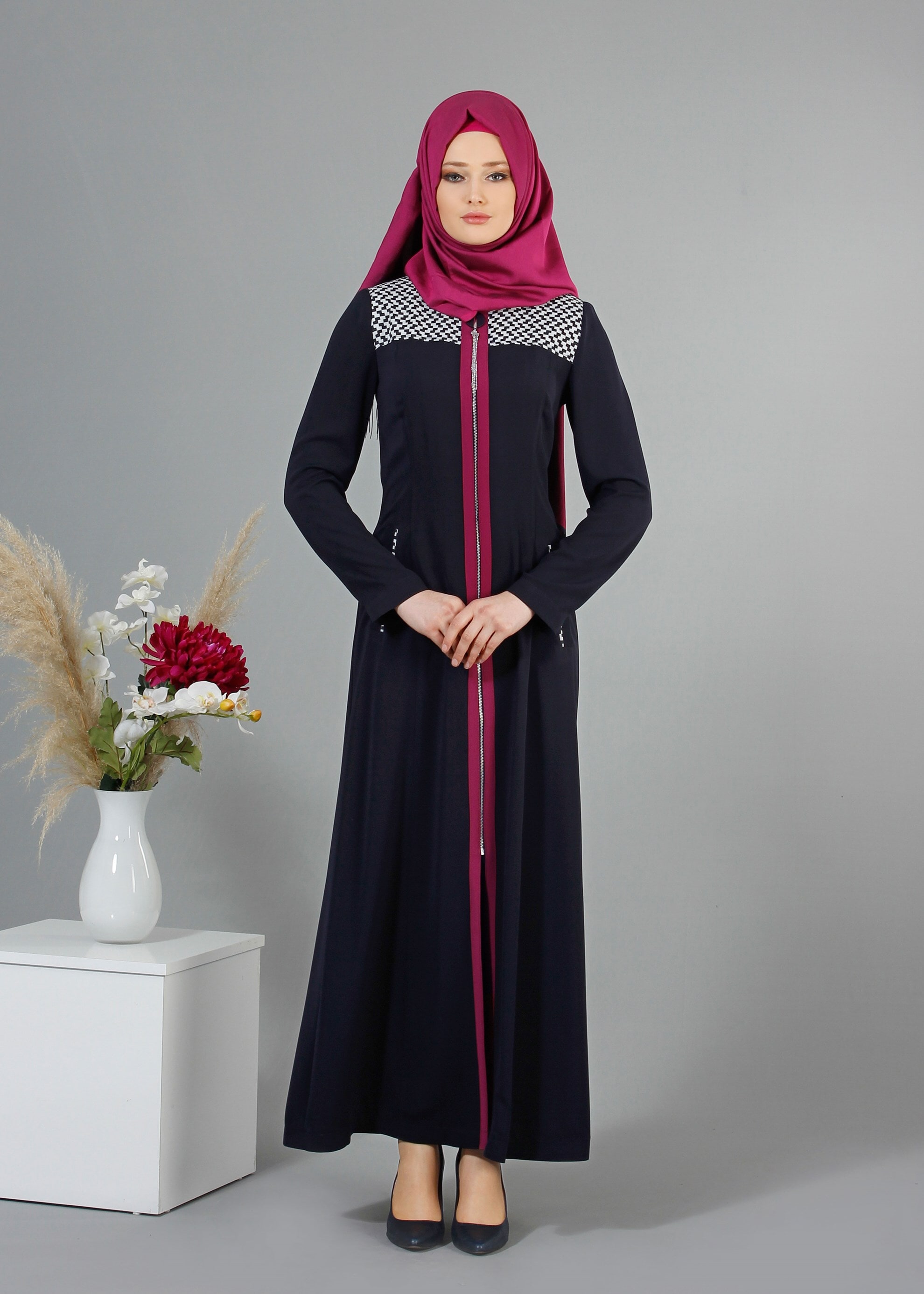 Tesettür giyim LACİVERT 1708 Farah Tesettür Pardesü 38/48 TEK40