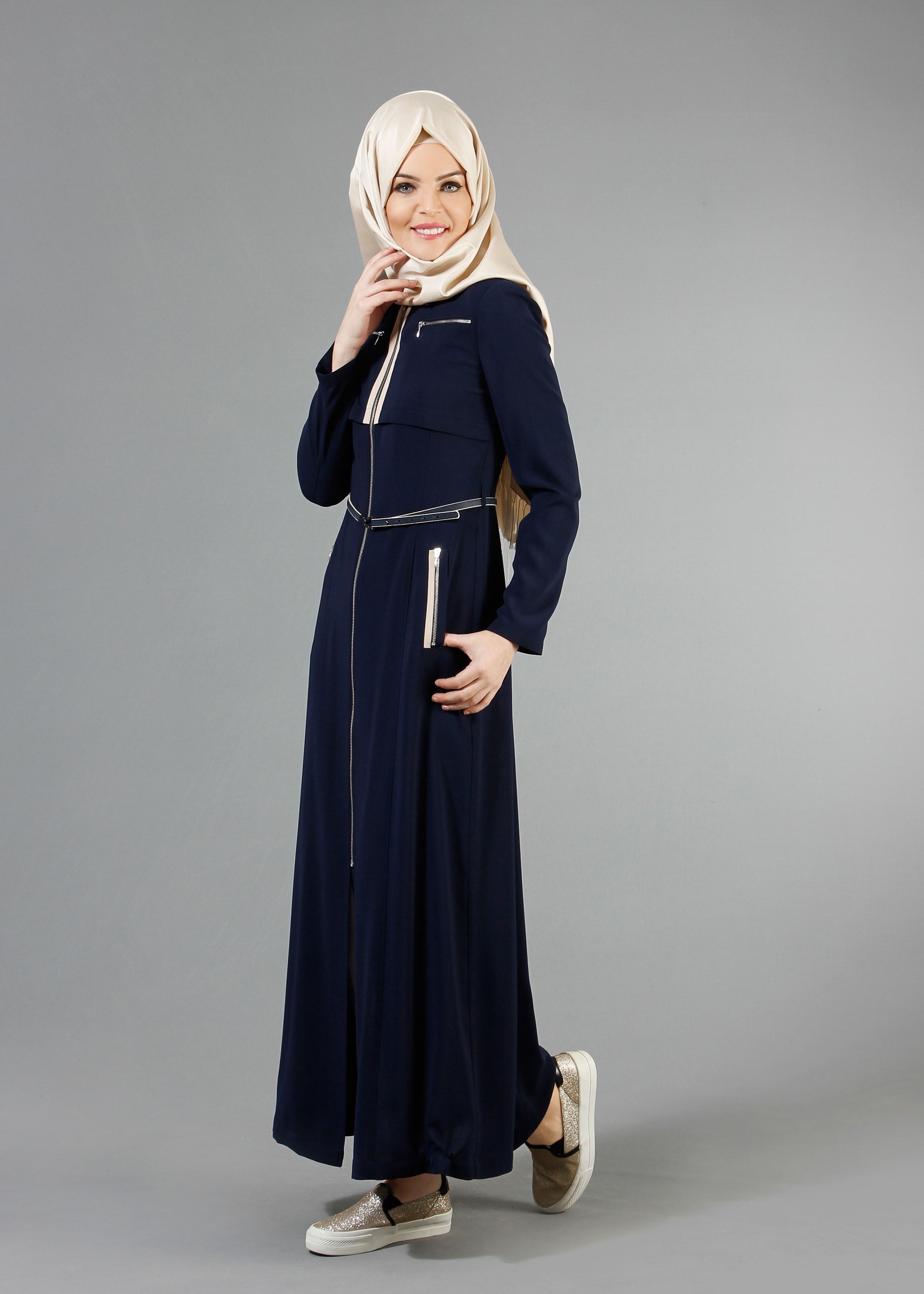 Tesettür giyim LACİVERT 1711 Sufle Tesettür Pardesü 38/44 TEK38