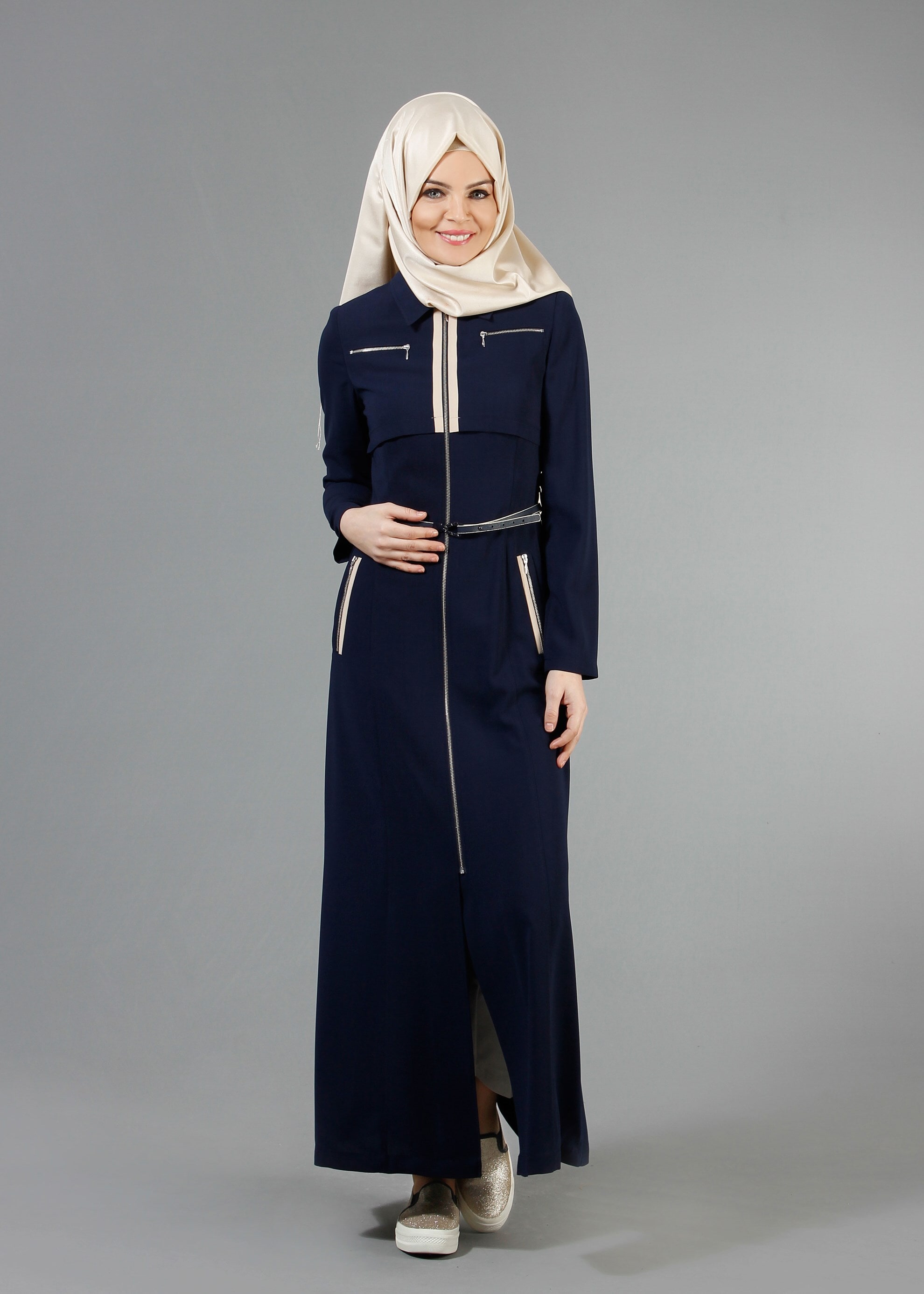 Tesettür giyim LACİVERT 1711 Sufle Tesettür Pardesü 38/44 TEK38