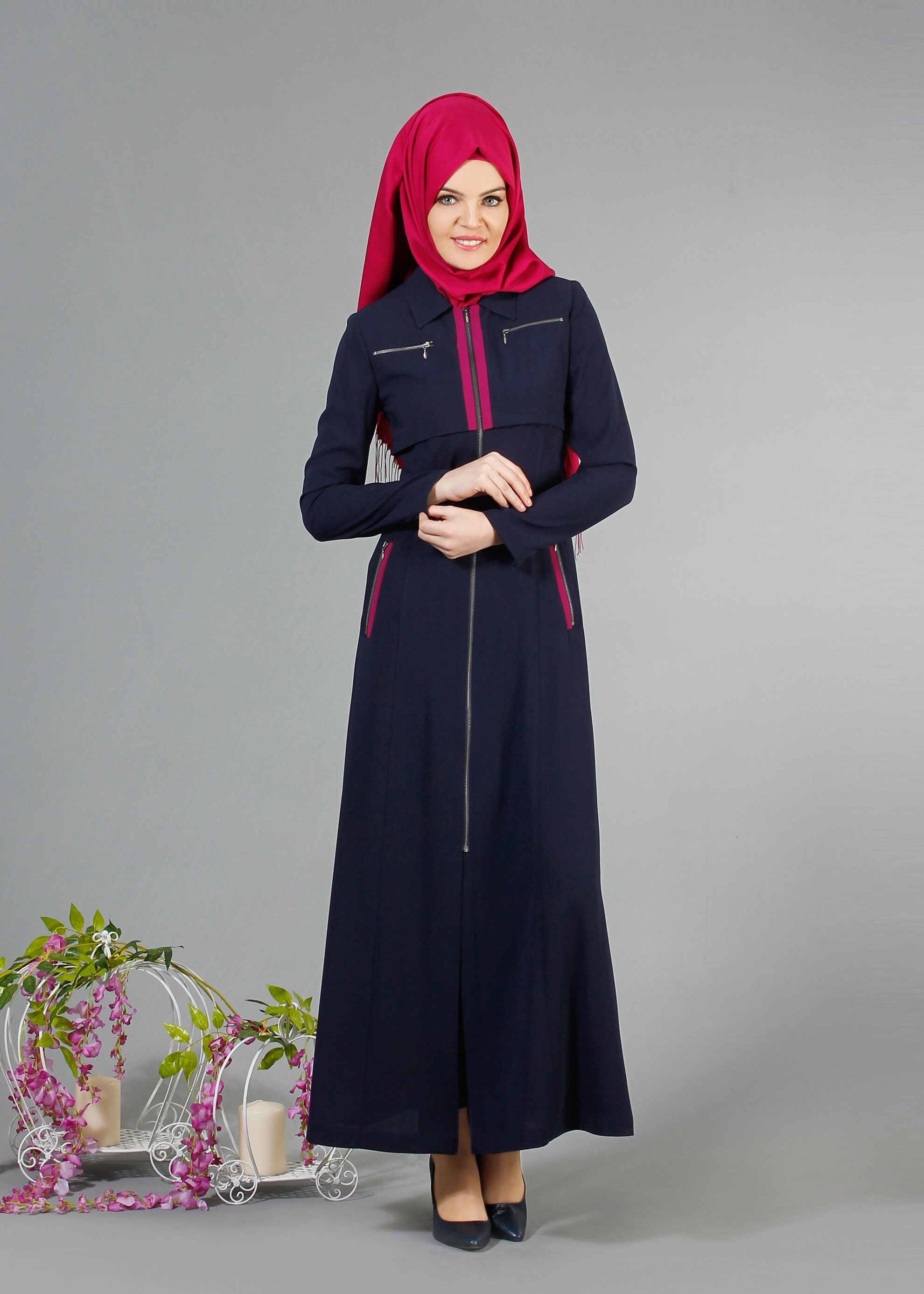 Tesettür giyim LACİVERT 1711 Sufle Tesettür Pardesü 38/44 TEK38