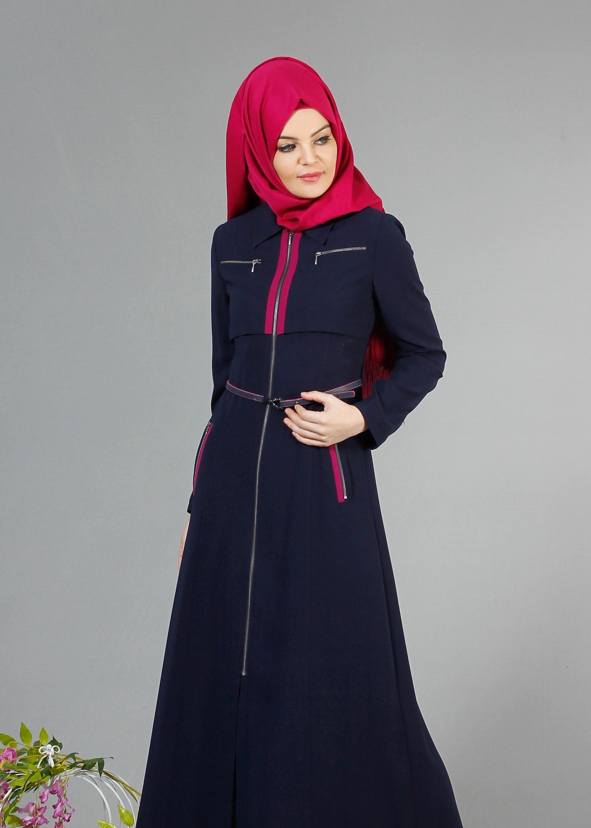 Tesettür giyim LACİVERT 1711 Sufle Tesettür Pardesü 38/44 TEK38