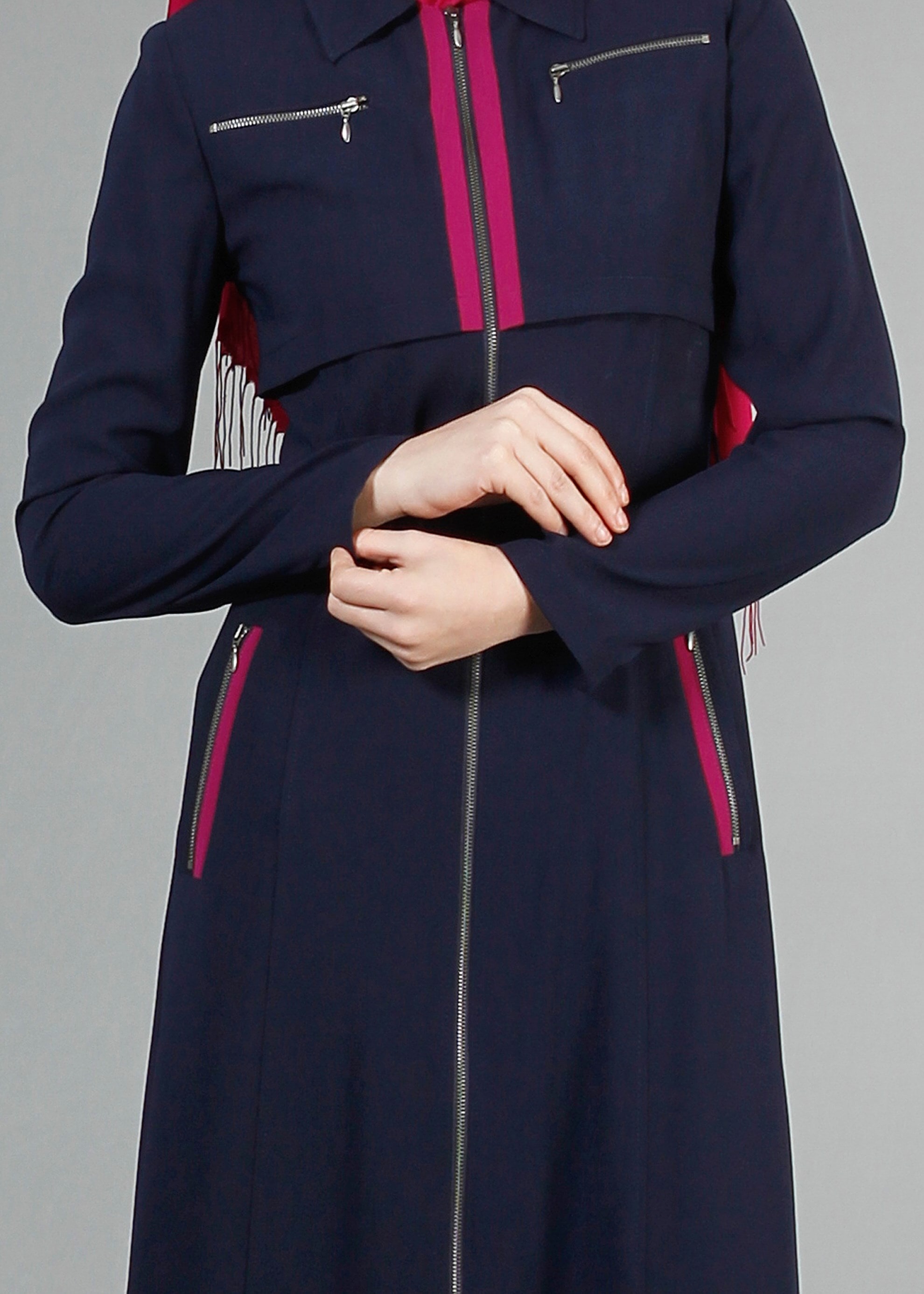 Tesettür giyim LACİVERT 1711 Sufle Tesettür Pardesü 38/44 TEK38