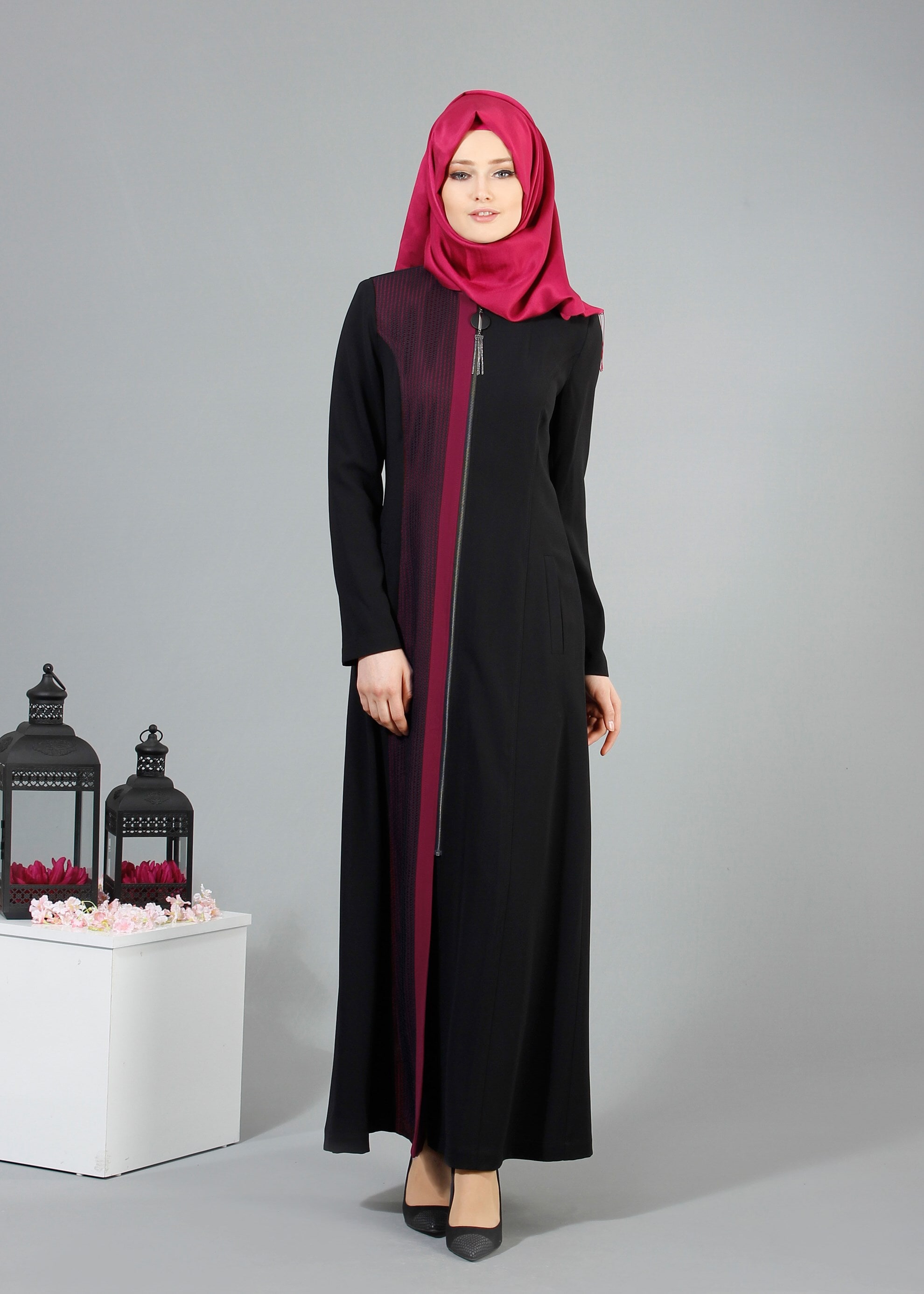 Tesettür giyim SİYAH 1714 Picasso Tesettür Pardesü 38/44