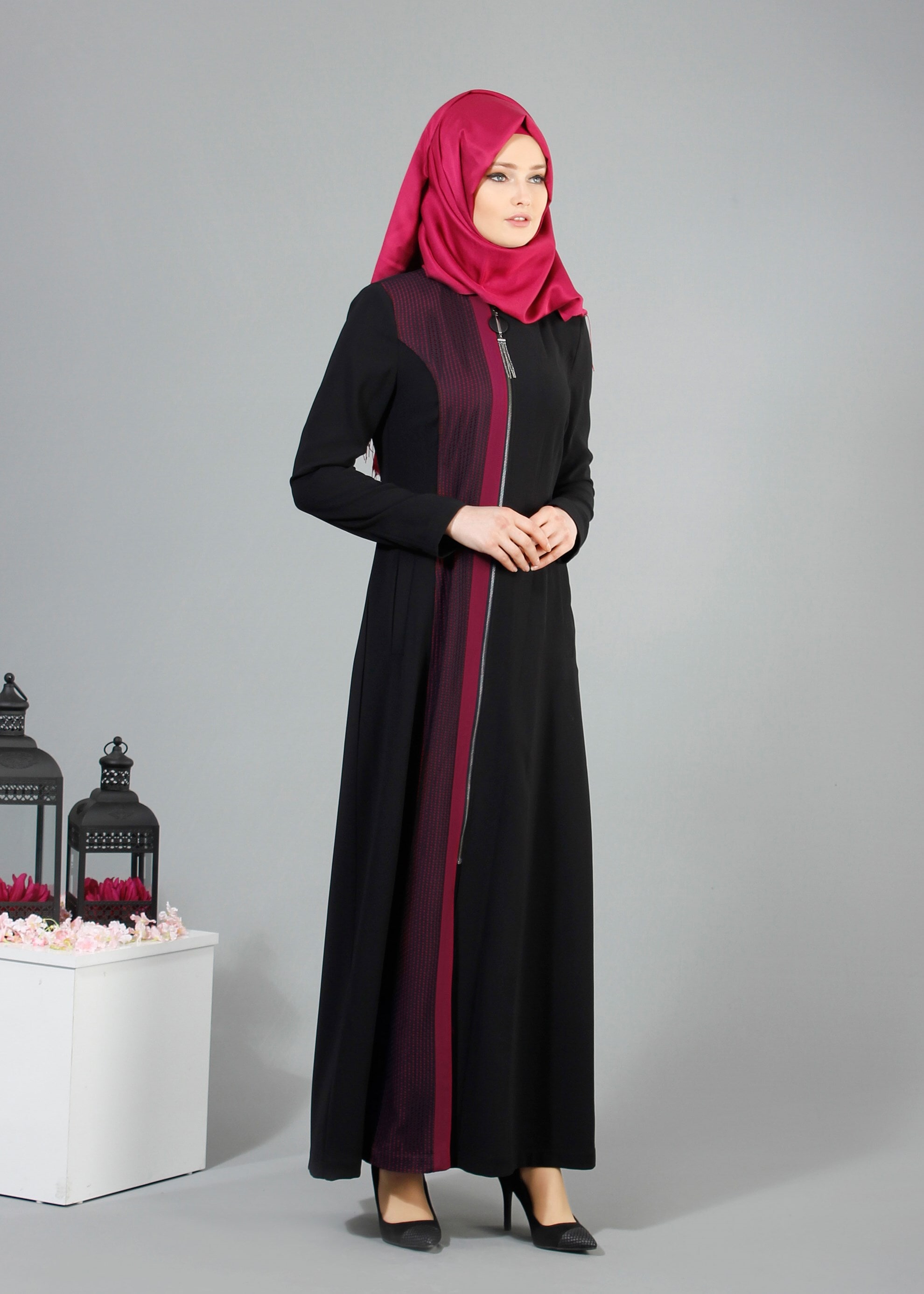 Tesettür giyim SİYAH 1714 Picasso Tesettür Pardesü 38/44