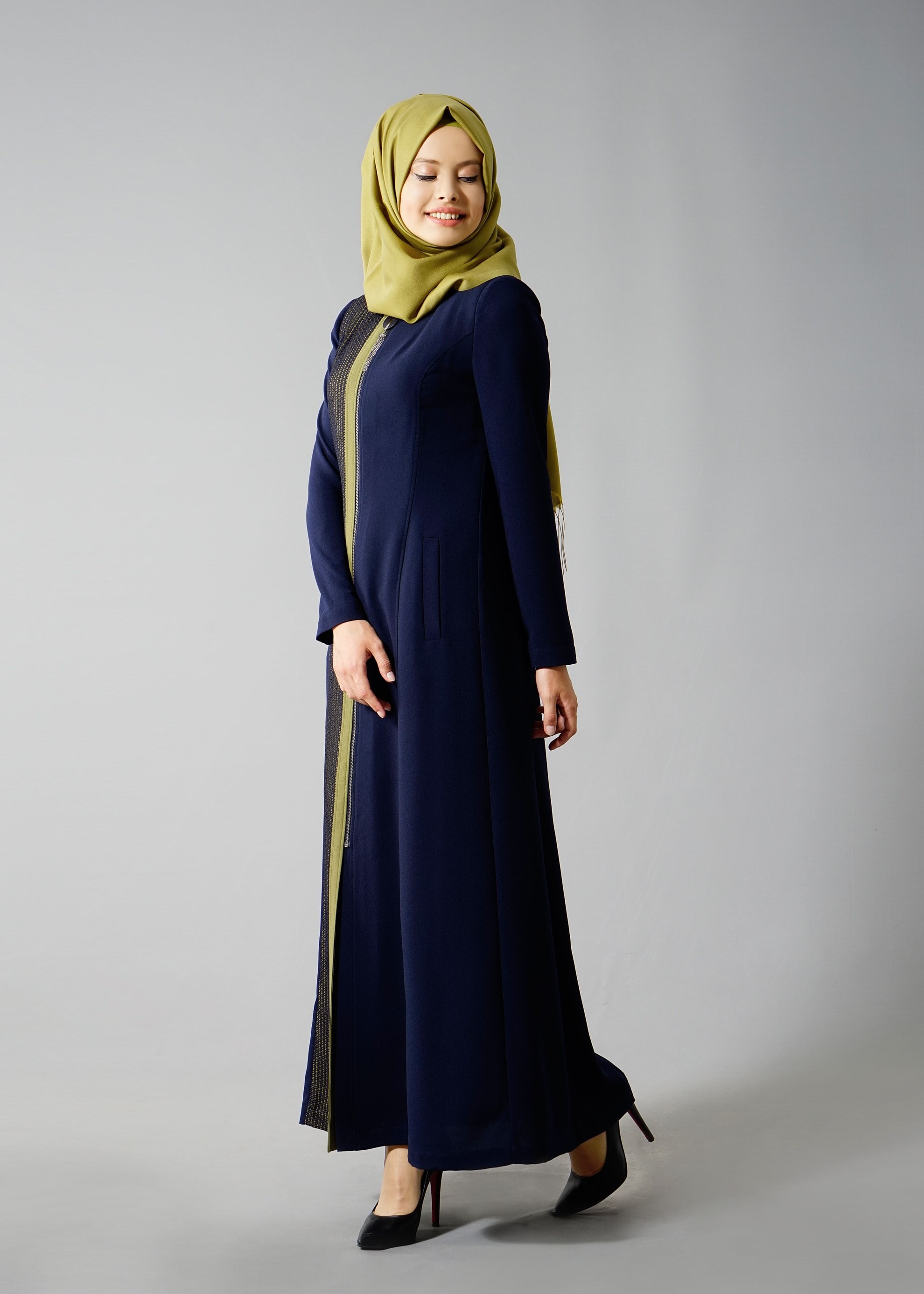 Tesettür giyim LACİVERT 1714 Picasso Tesettür Pardesü 38/44